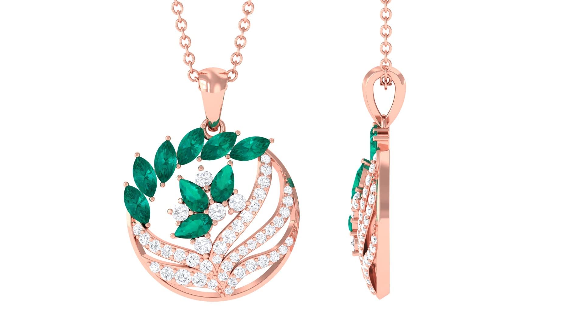 Emerald and Diamond Pendant Necklace for Women - 14K Solid Gold Marquise & Pear Cut Emerald Designer Jewelry - Perfect for Weddings, Anniversaries & Special Occasions