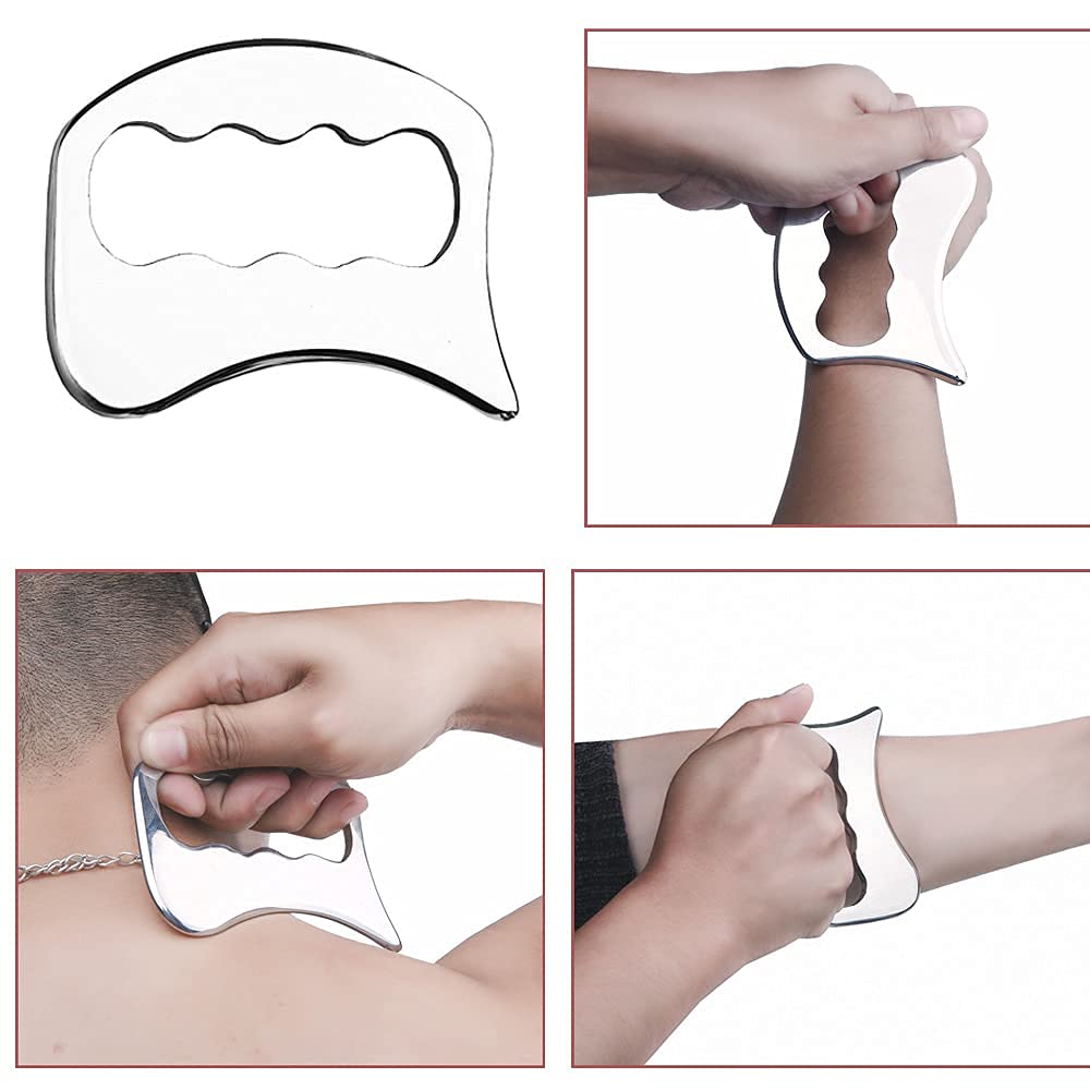 FeelFree Sport 6-Piece Stainless Steel Gua Sha Tool Set - Facial & Muscle Scraper, Acupressure Massage Pen for Pain Relief & Soft Tissue Mobilization - Perfect for Home Spa, Physical Therapy & Self-Care Routine