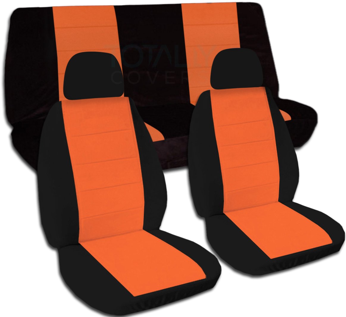 Black & Orange Two-Tone Universal Car Seat Covers Full Set with 2 Headrest Covers - Semi-Custom Fit for Cars, Trucks, Vans, RVs & SUVs (21 Color Options) - Perfect for Road Trips, Daily Commutes & Vehicle Protection