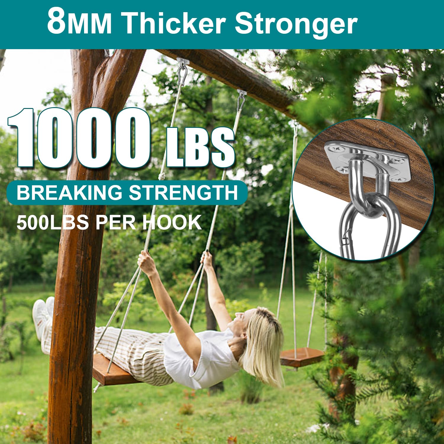 Heavy Duty Hammock Hanging Kit - 1000 lb Capacity Swing Hooks, Stainless Steel Ceiling & Wall Mount Hooks for Indoor/Outdoor Use - Perfect for Hammocks, Swings, and Porch Decor (Medium)