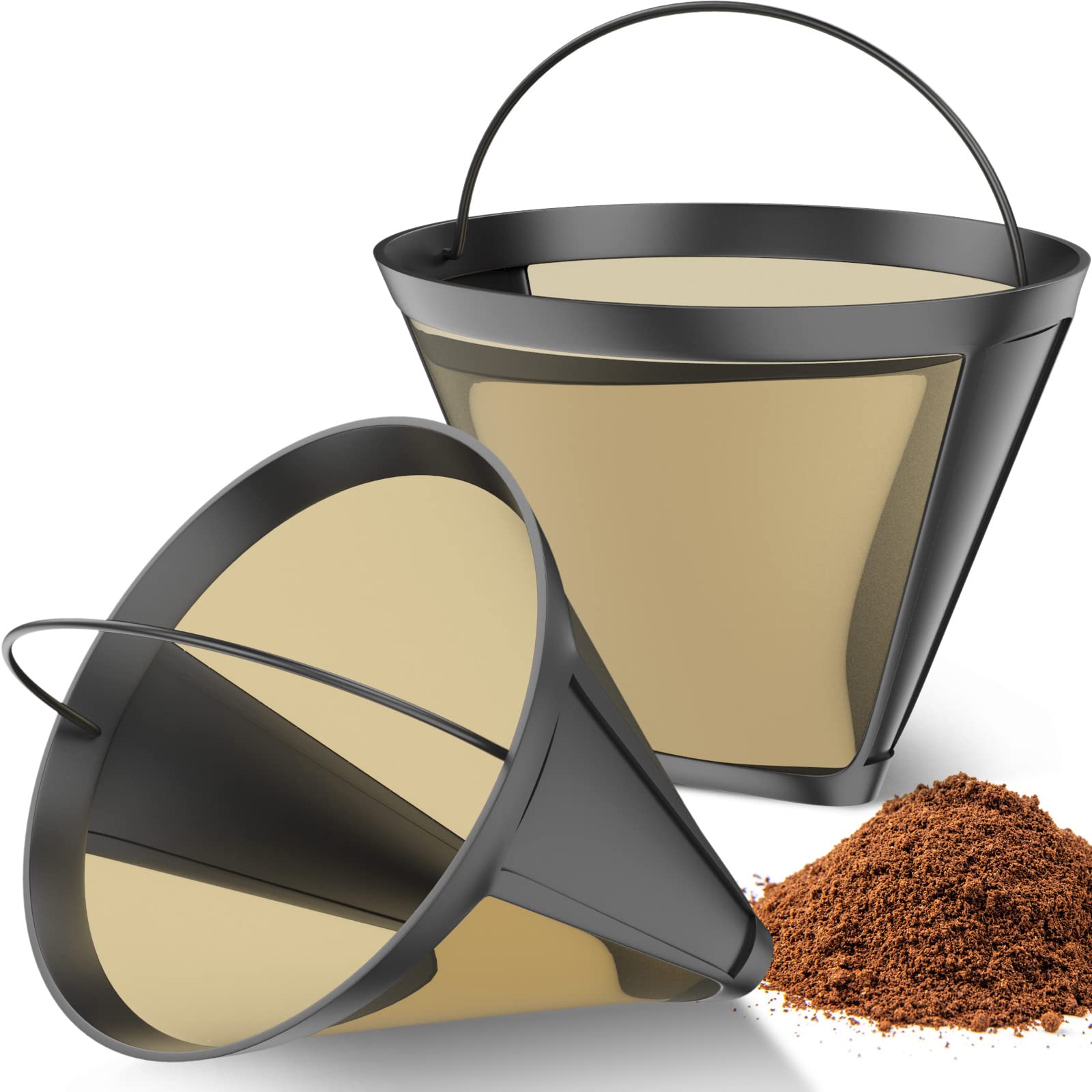 Reusable Cone Shape Coffee Filter 6-12 Cup for Cuisinart & Ninja Coffee Bar Brewer - 2 Pack Silver | Eco-Friendly Drip Coffee Maker Accessories for Home & Office Use