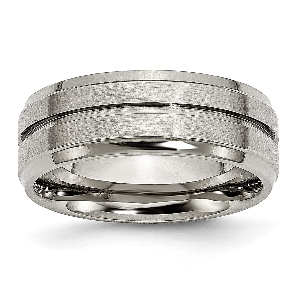 ICE CARATS 8mm Titanium Ridged Edge Band Ring for Men - Durable Wedding, Fashion Jewelry Gift for Dad, Husband, Boyfriend - Perfect for Anniversaries, Engagements & Special Occasions
