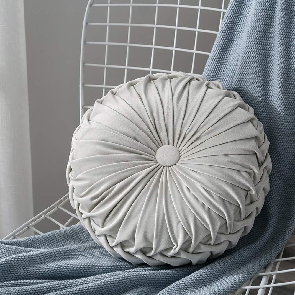 MOCOFO 14 Inch Velvet Pleated Round Pumpkin Throw Pillow - Soft Couch Cushion for Sofa, Chair, Bed, Car & Floor Decor - Fall Home Decor Accent for Living Room, Nursery & Dorm