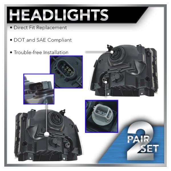 Ford F-250 F-350 Super Duty Headlight Assembly Set (2005-2007) - Driver & Passenger Side Replacement Headlights FO2502224 FO2503224 - Perfect for Night Driving & Off-Road Adventures
