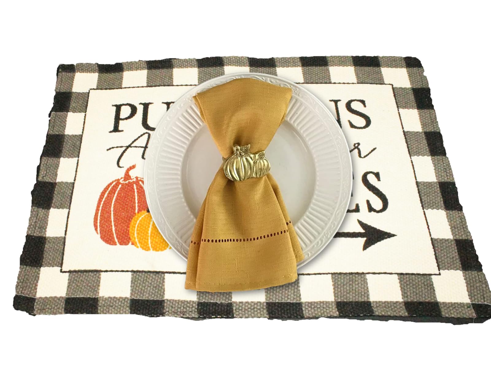8-Piece Fall Placemats Set - Buffalo Plaid Autumn Table Mats with Apple Cider, Hayrides & Pumpkin Designs - Tapestry Style Seasonal Home Decor for Thanksgiving, Halloween & Cozy Dining Tables