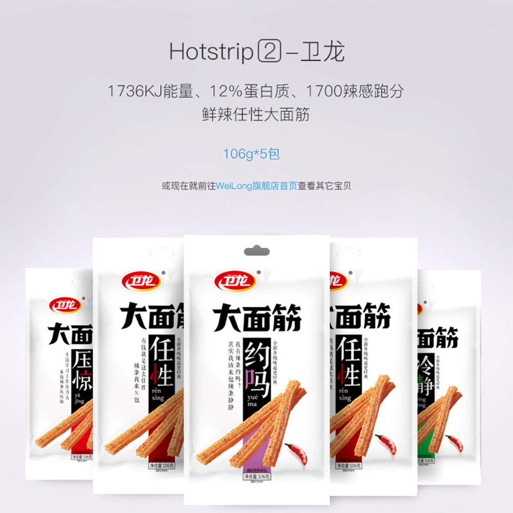 Weilong Spicy Gluten Strips 65g X 5 Pack - Hot & Chewy Chinese Snack Gift Box, Vegan Protein Rich Food for Adults & Kids | Perfect for Office Snacks, Road Trips & Movie Nights