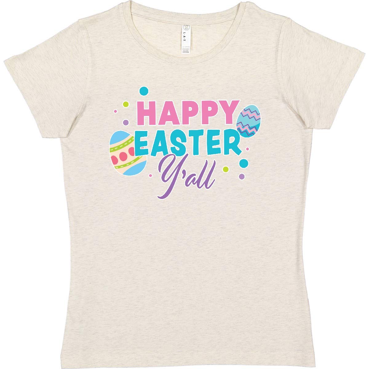 Inktastic Happy Easter Y'all with Easter Eggs Women's T-Shirt - Cute Graphic Tee for Easter Celebrations, Spring Outfits & Casual Wear