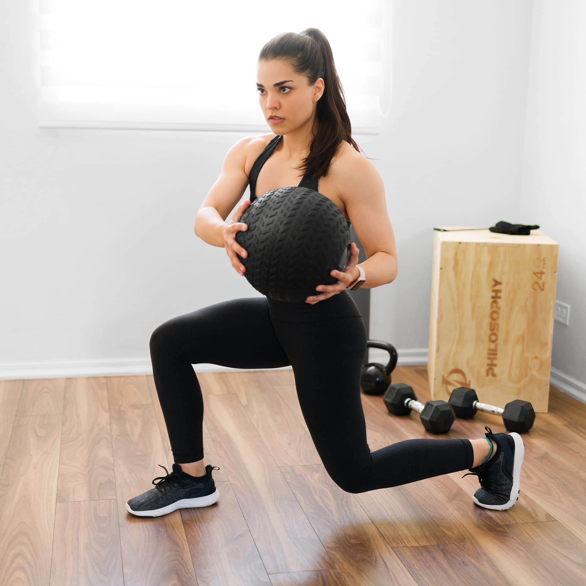 Philosophy Gym Slam Ball - Weighted Fitness Medicine Ball with Easy Grip Tread for CrossFit, HIIT & Strength Training | Home & Gym Workout Equipment