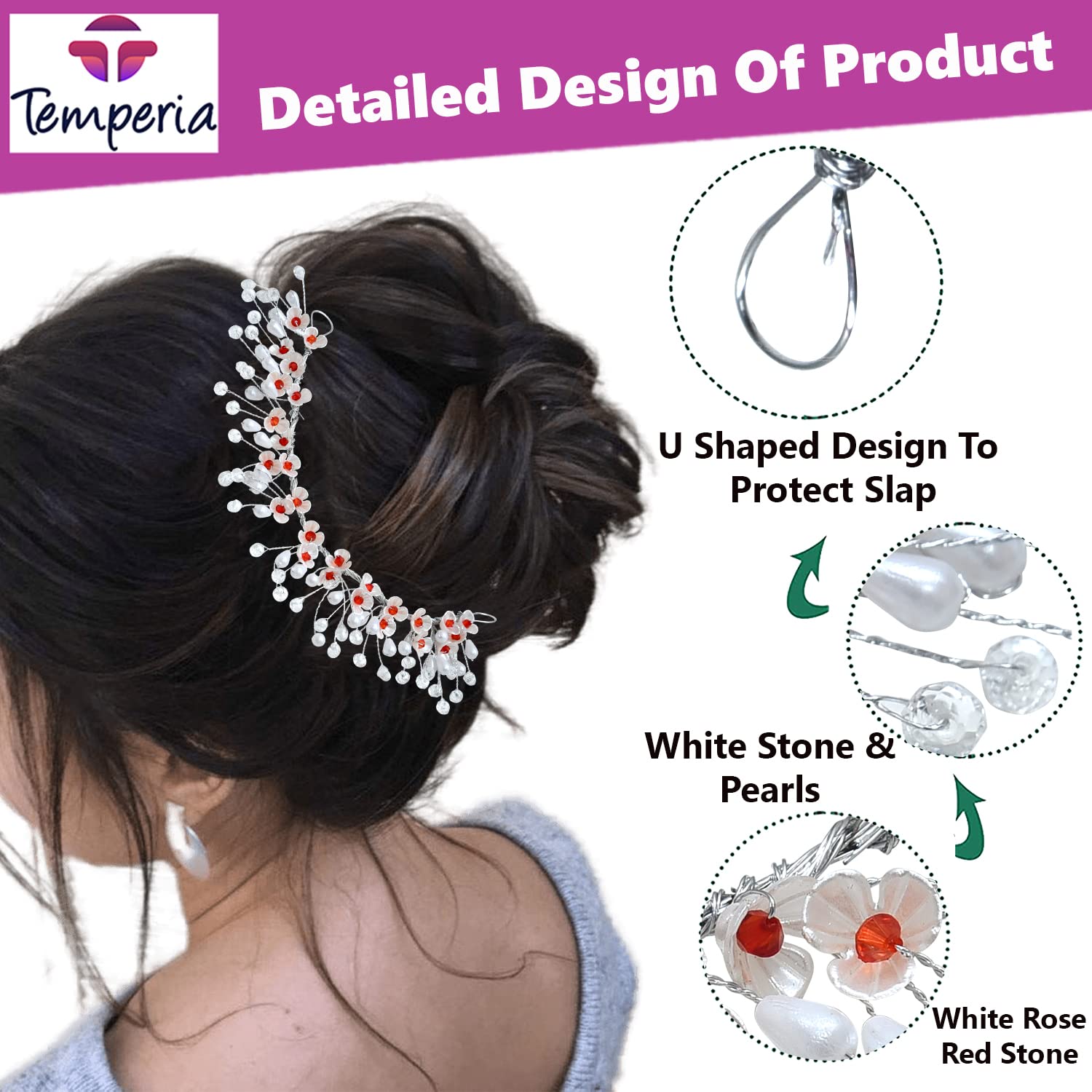 Elegant Bridal Hair Accessories for Women & Girls - Artificial Flower & Pearl Hair Bun Clips, Floral Brooches, Hair Pins - Perfect for Weddings, Prom, Parties & Special Occasions (MN105)