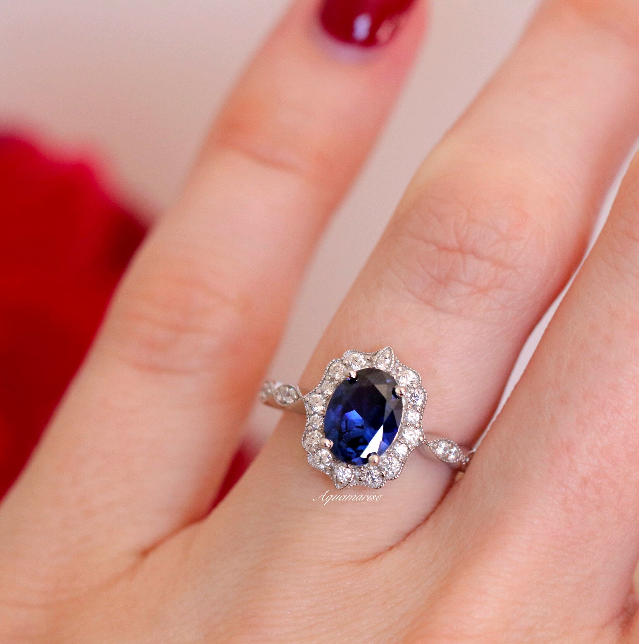 Ophelia Sapphire Ring for Women - Sterling Silver 925 Elegant Jewelry Gift for Anniversary, Engagement & Special Occasions