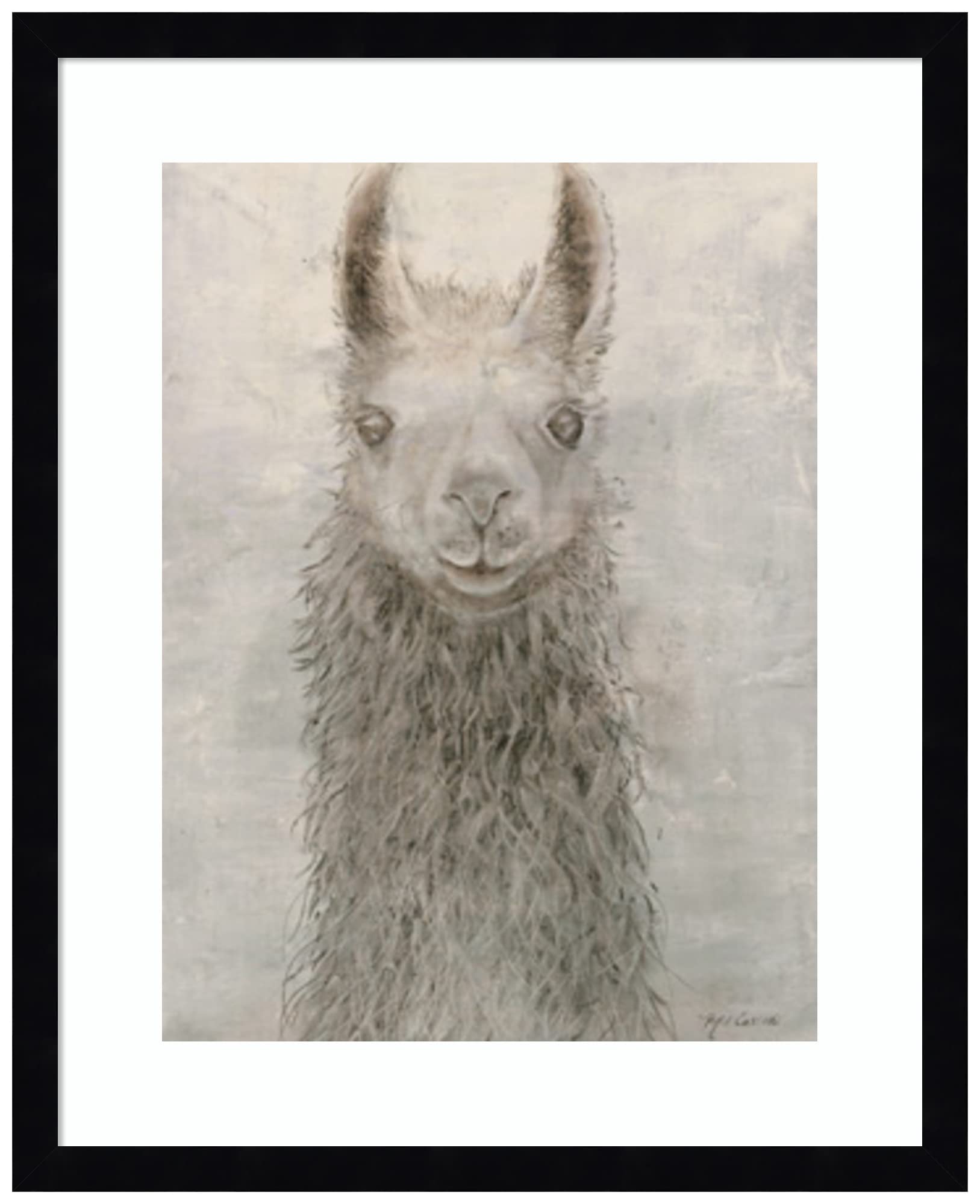 Amanti Art Framed Wall Art Print 21x17 - Llama Portrait by Marie Elaine Cusson, Animal Wall Decor, Rustic Farmhouse Painting, Small Poster Artwork for Living Room, Bedroom, Bathroom, Kitchen | Perfect for Home, Office & Gift Giving