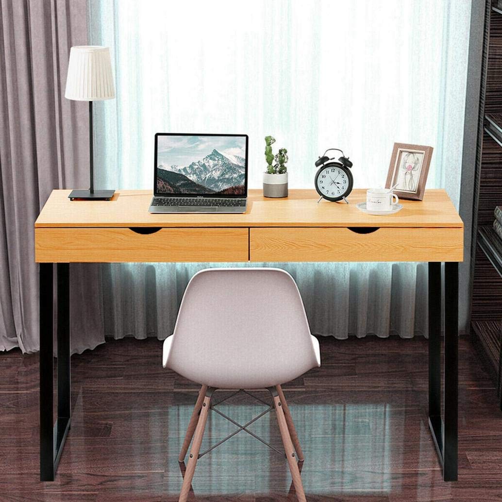 Xinqinghao 47-inch Multi-Purpose Computer Desk - Home Office Laptop Desk with 2 Storage Drawers, Study Writing Table, Gaming Workstation & Dining Table for Small Spaces (Yellow) - Perfect for Apartments, Bedrooms & Dorm Rooms