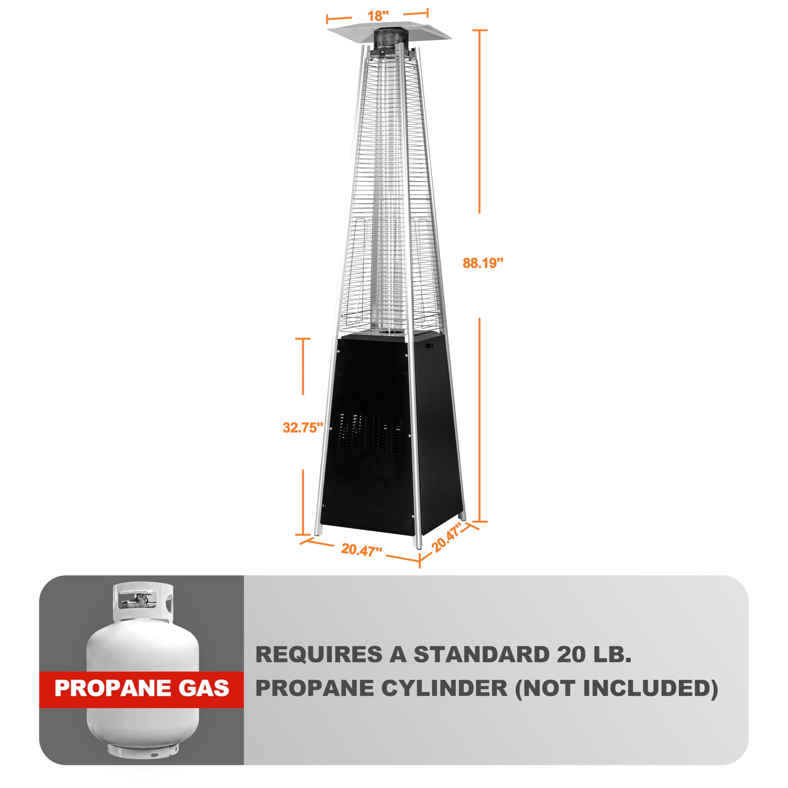 Nuu Garden 48,000 BTU Outdoor Propane Patio Heater with Wheels & Oxford Cover - Hammered Bronze Pyramid Tower Heater for Backyard, Deck, Terrace, Restaurant - Weather-Resistant Portable Heating Solution for Outdoor Gatherings