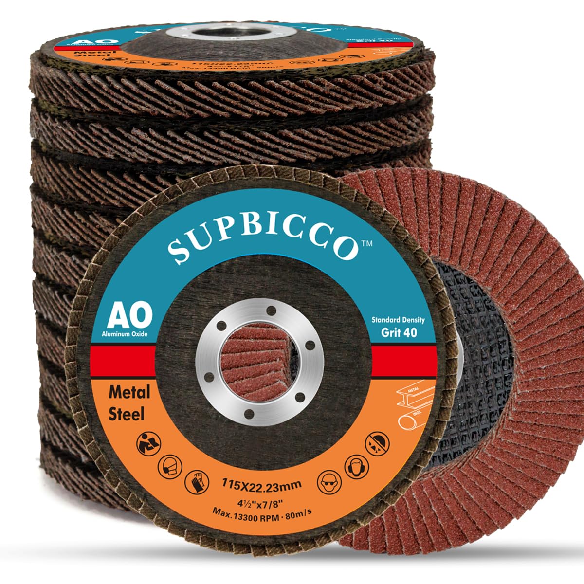 10 Pack 40 Grit Flap Discs 4 1/2 Inch for Angle Grinder - Type 29 Abrasive Sanding Flapper Wheels with Aluminum Oxide - Perfect for Metal Grinding, Wood Sanding & Surface Preparation