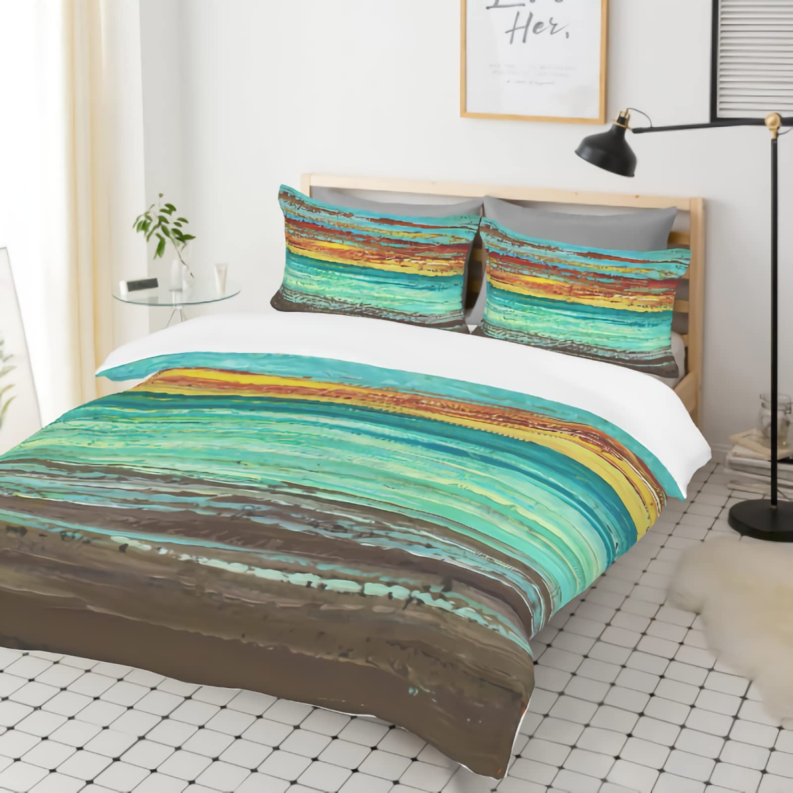 GREDBH Queen Size Beach Themed Duvet Cover Set - 3 Piece Abstract Ocean Print Bedding with 2 Pillow Shams | 100% Soft Microfiber | Perfect for Coastal Decor, Summer Bedrooms & Vacation Homes