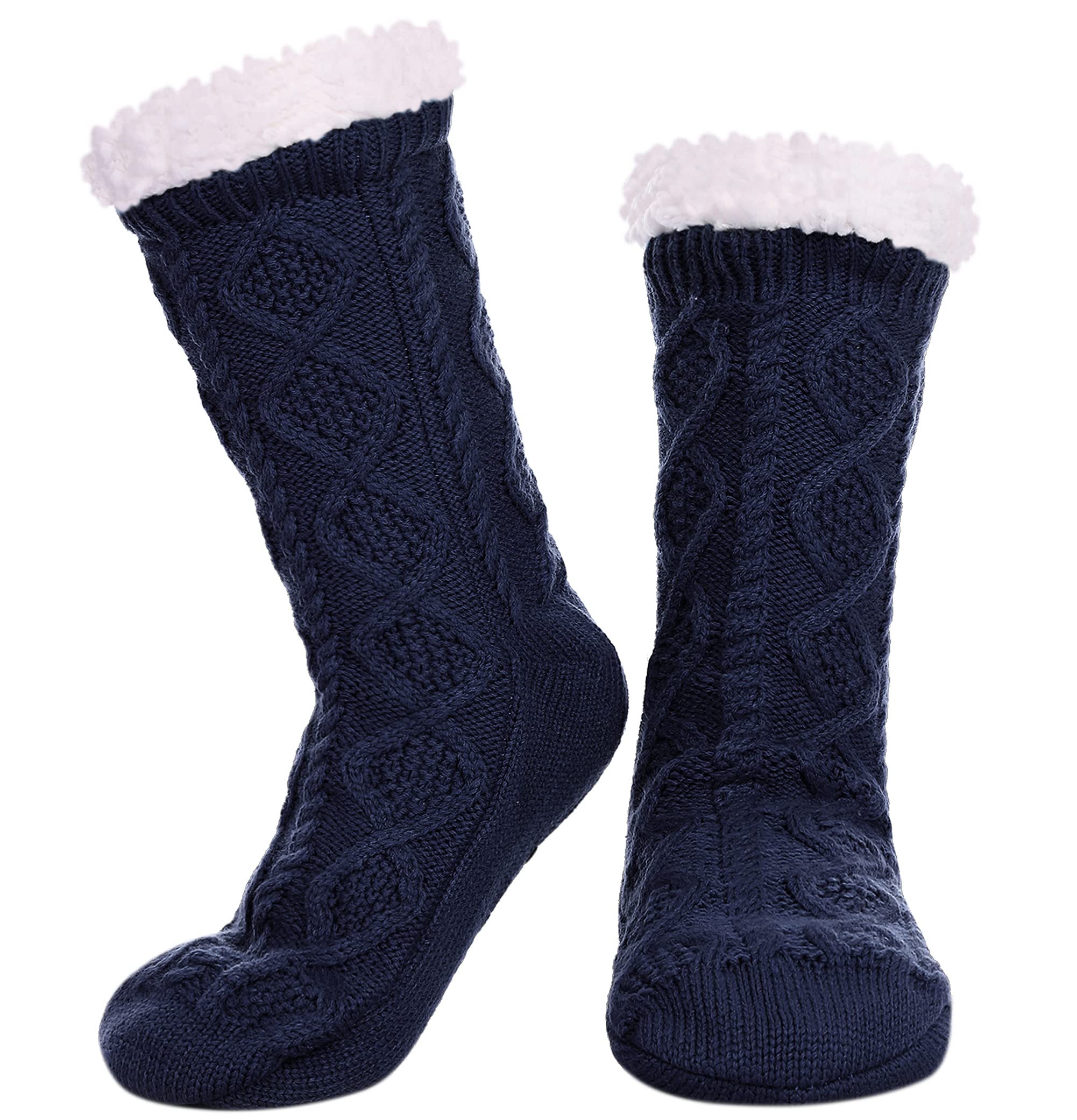 LINEMIN Women's Winter Warm Fleece Lined Slipper Socks - Cozy Soft Thick Fuzzy Non-Slip Indoor House Socks for Christmas Gift & Home Relaxation