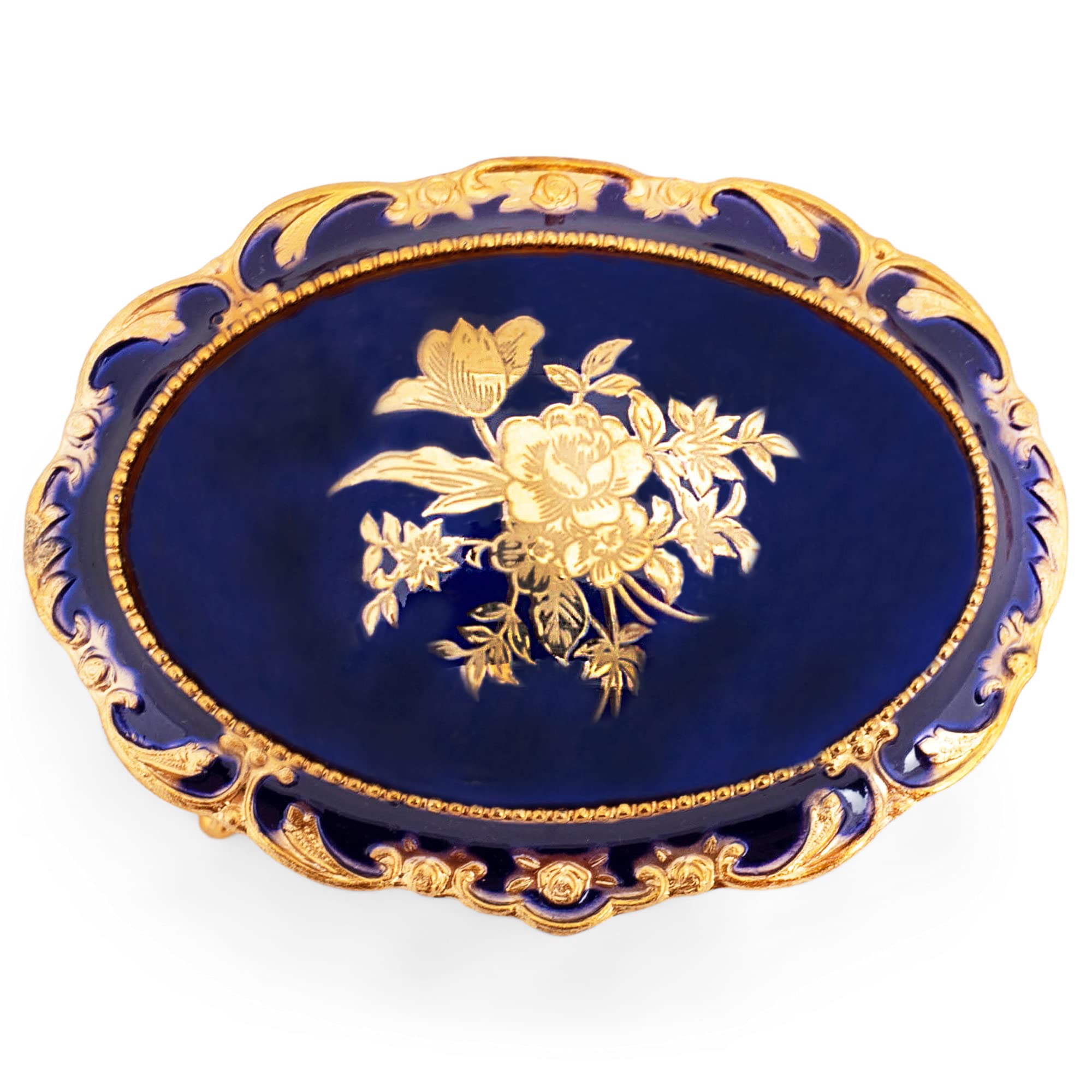Elegant Blue & Gold Oval Music Box with Jewelry Storage - Plays 'Candle In The Wind' - Perfect for Gift Giving, Home Decor & Keepsake Display