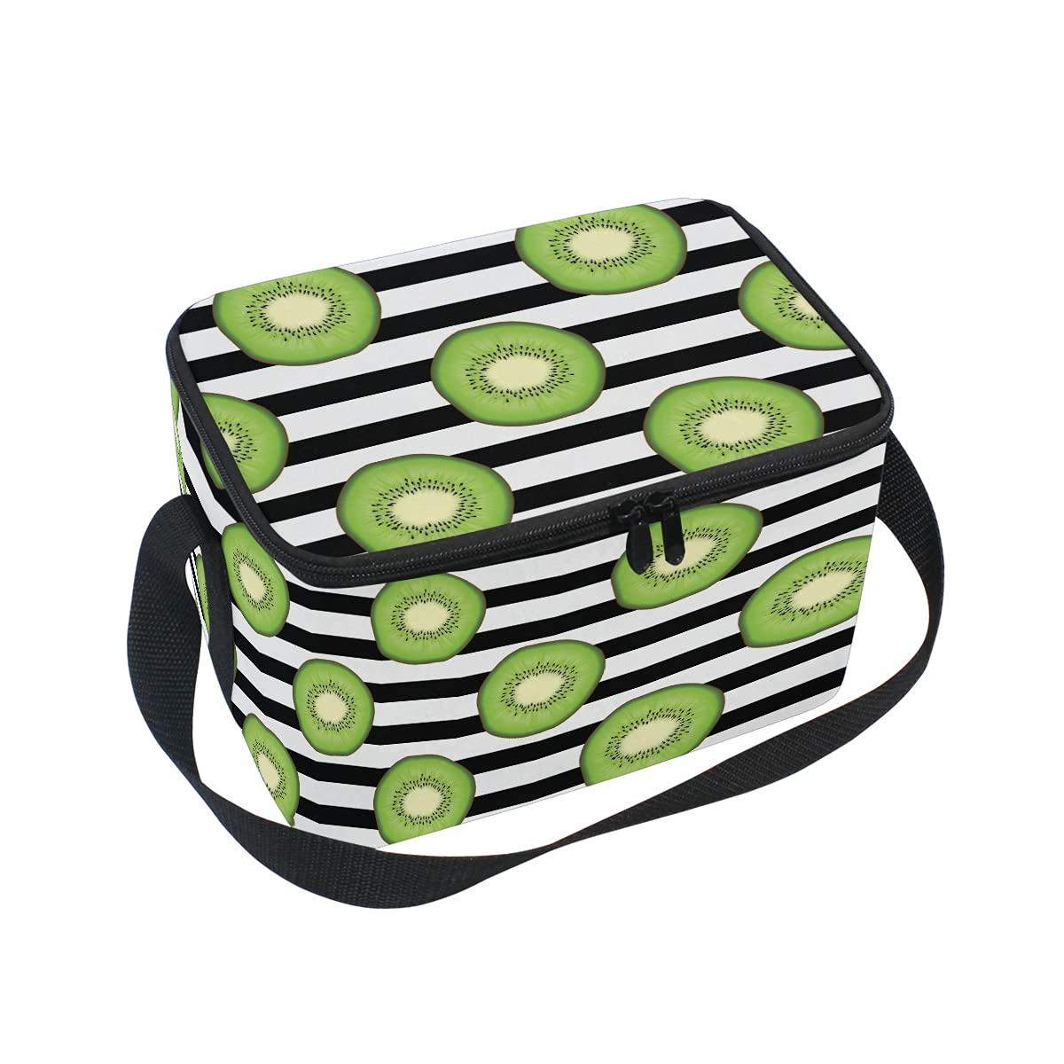 Susiyo Kiwi Fruit Black Stripe Insulated Lunch Box - Large Reusable Cooler Tote Bag for Office, School, Picnic & Travel | BPA-Free Leakproof Food Container for Adults & Kids
