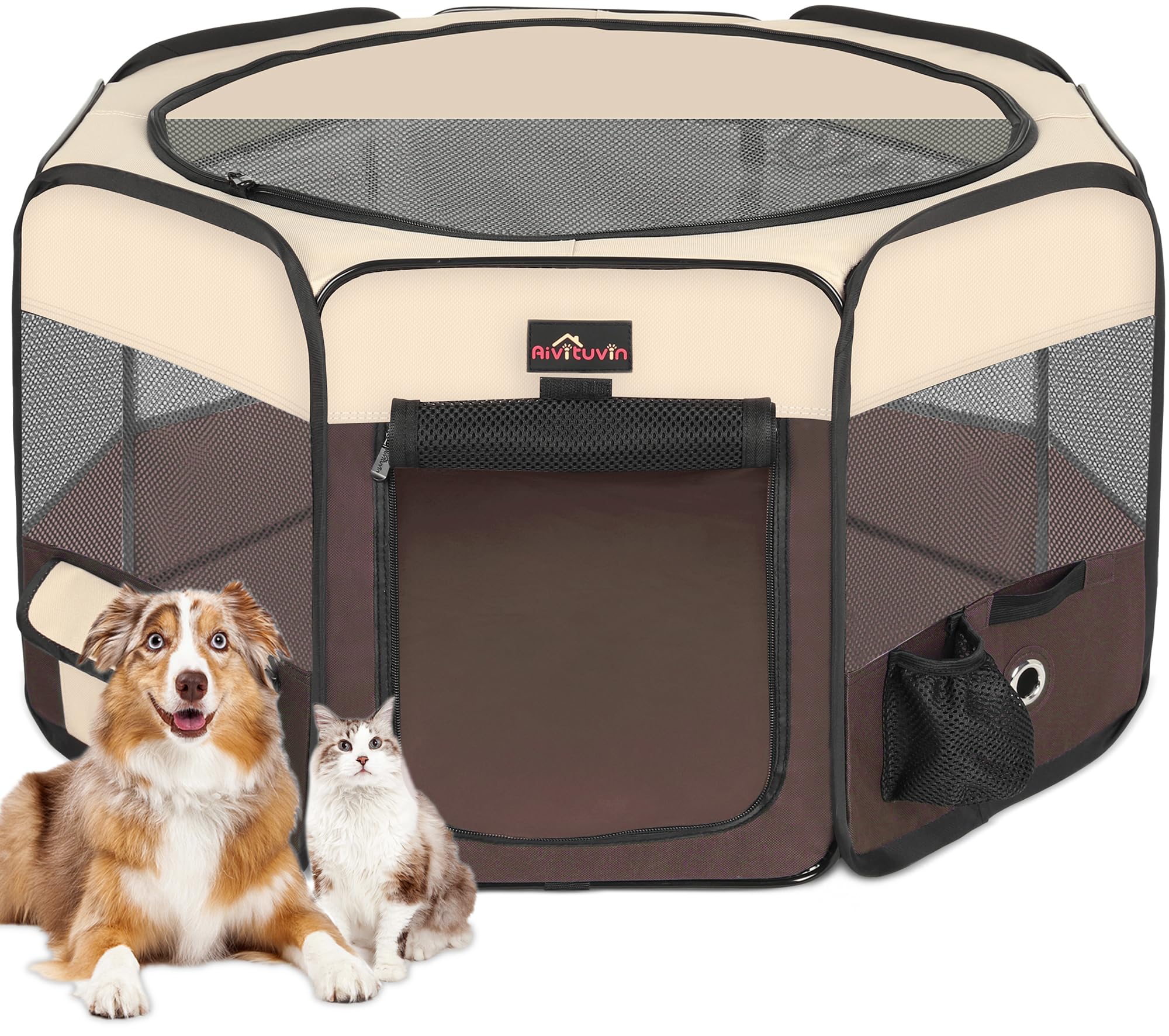 **Aivituvin Foldable Waterproof Pet Playpen for Dogs, Cats, Puppies, Rabbits & Chickens – Durable Portable Indoor/Outdoor Pet Tent for Travel, Camping & Home Use – Brown (XL Size)**    *(Use Cases: Perfect for backyard playtime, travel adventures, camping trips, or creating a safe indoor space for pets.)*