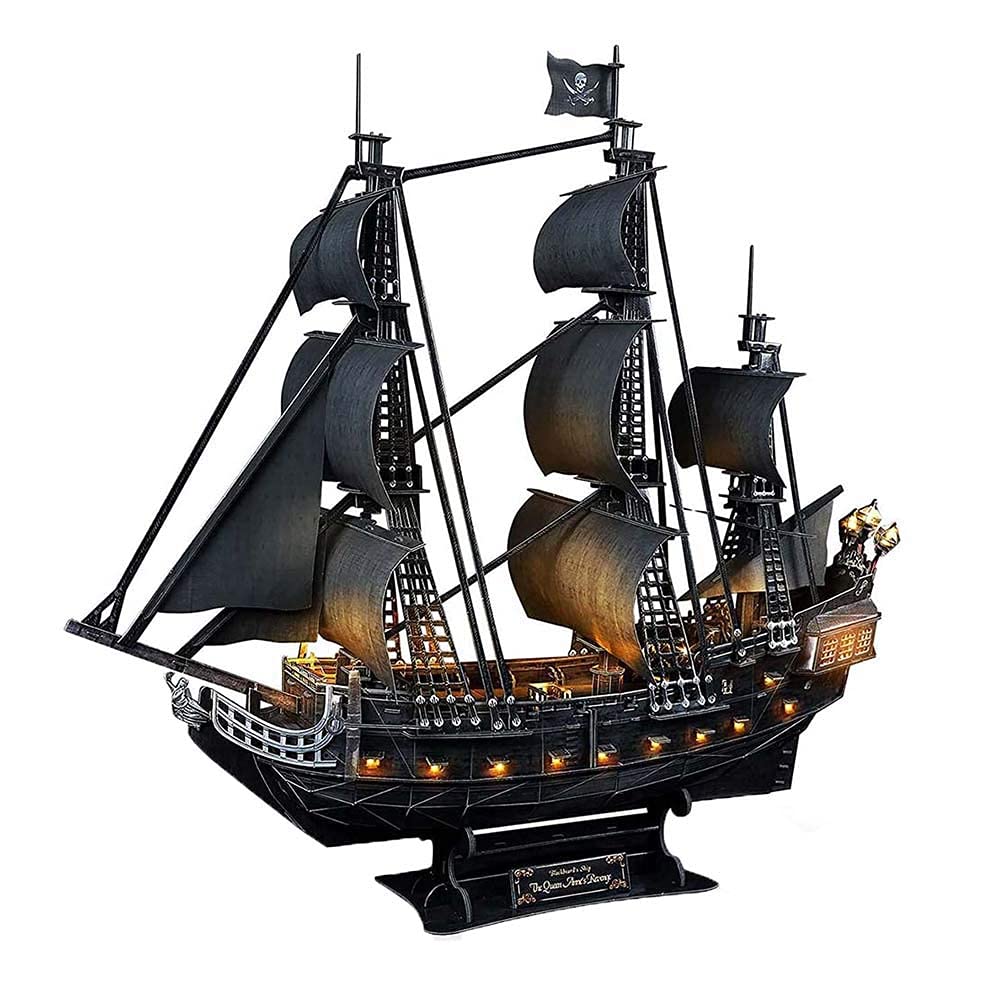 GLXLSBZ 3D Jigsaw Pirate Ship Puzzle with LED Lights - DIY Model Building Kit for Adults & Kids - Creative Hobby Toy & Unique Room Decor - Perfect for Birthday Gifts, STEM Learning & Nautical Themed Home Decoration