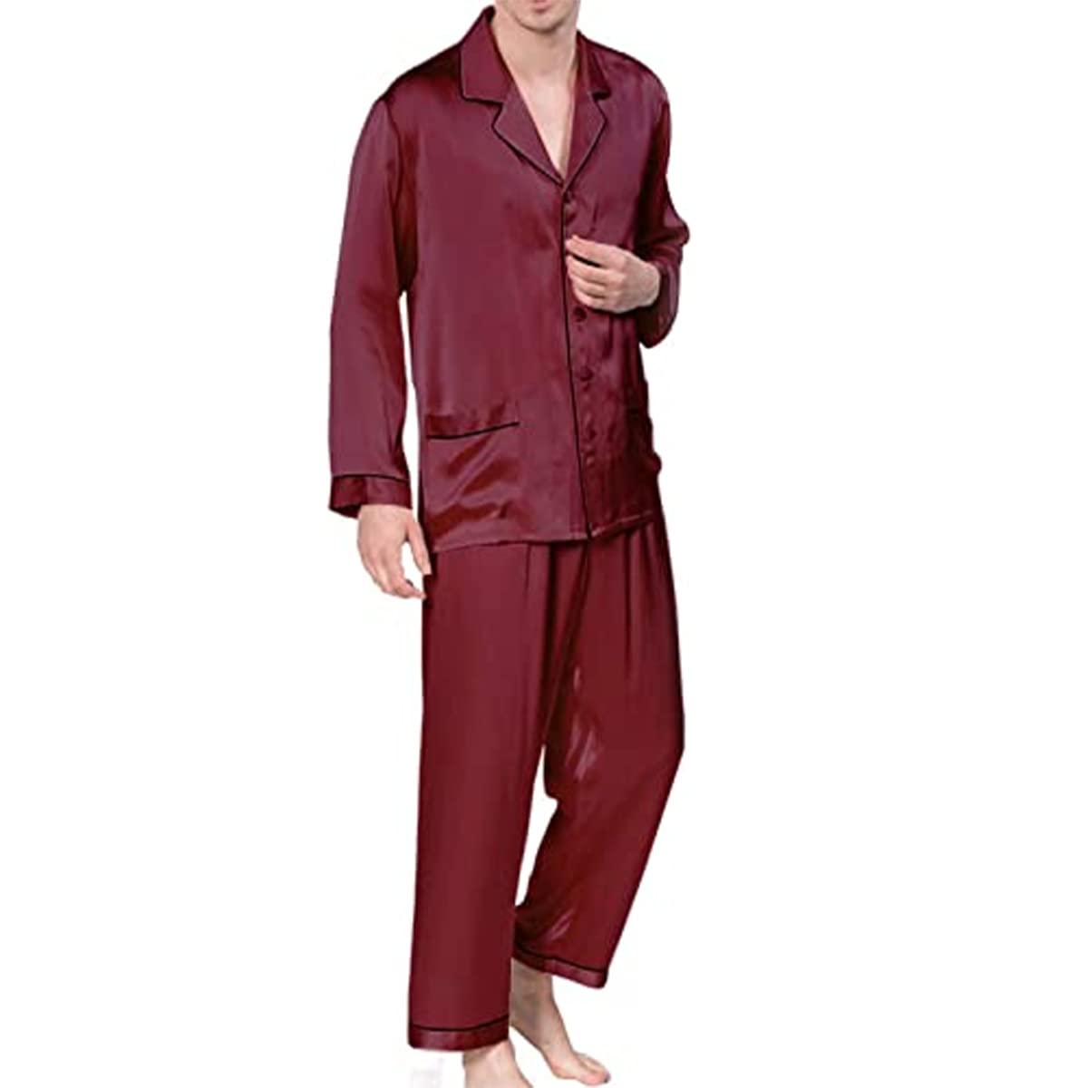 Luxury Men's Silk Pajama Set - 2PC Long Sleeve Button Down Sleepwear for Men | Soft & Breathable Silk PJs for Lounge, Travel & Gift Giving