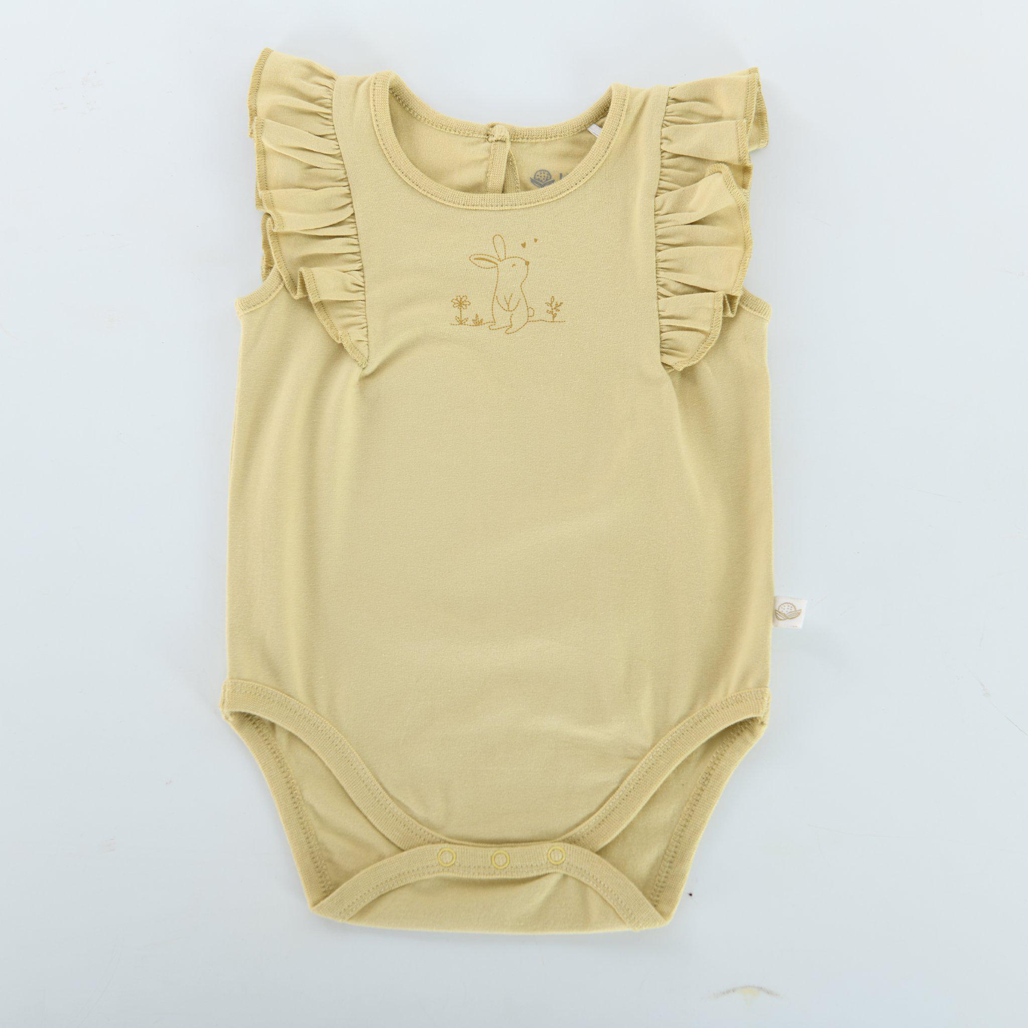 Organic Frilly Bunsuit for Babies - Soft Green Tea Color - Perfect for Newborn Photoshoots, Playtime & Special Occasions