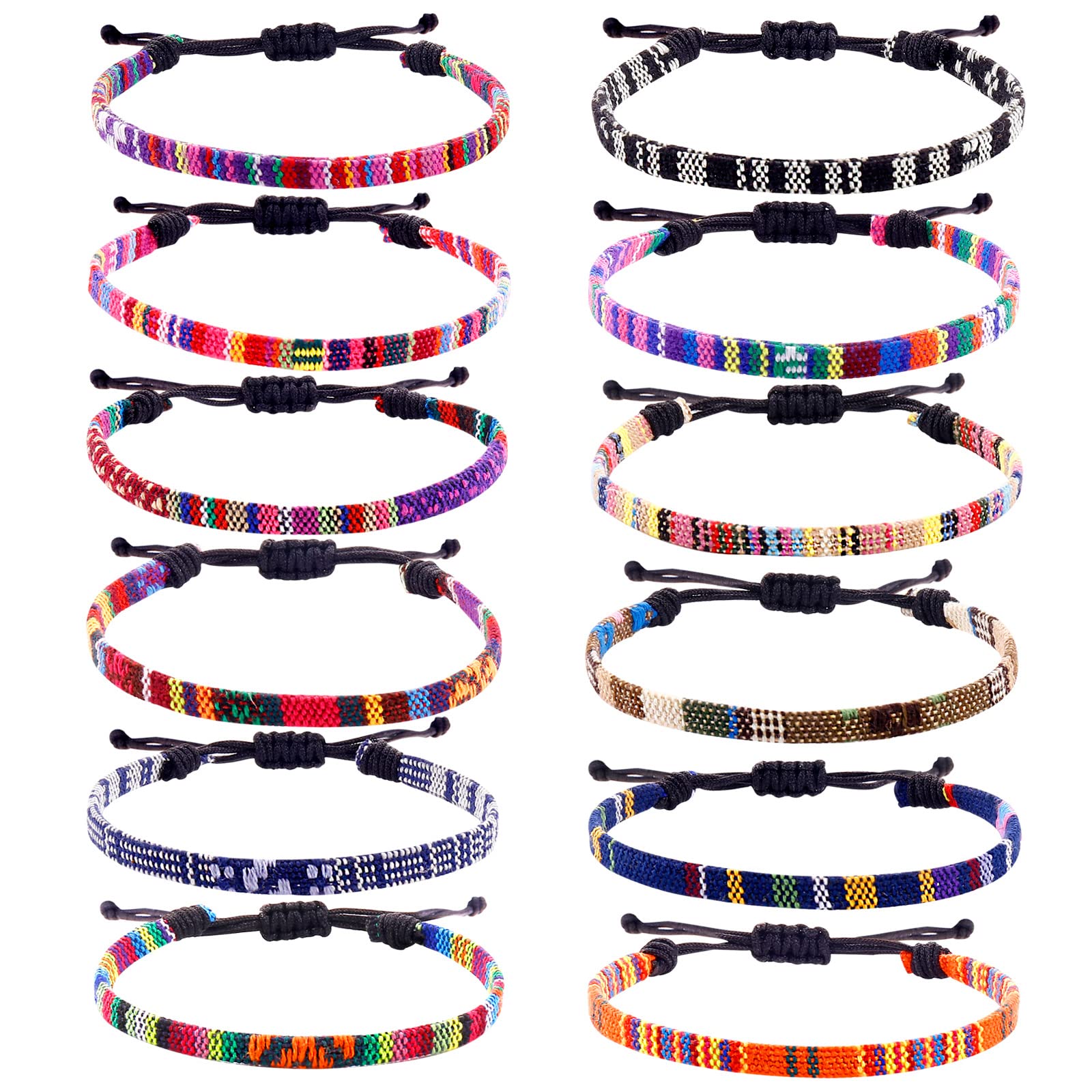 12 Pcs Boho Bracelets Set - Adjustable Braided Woven Friendship Bracelets for Women & Men - Ankle & Wrist Bracelets Bulk Pack - Perfect for Festivals, Gifts, and Everyday Boho Style