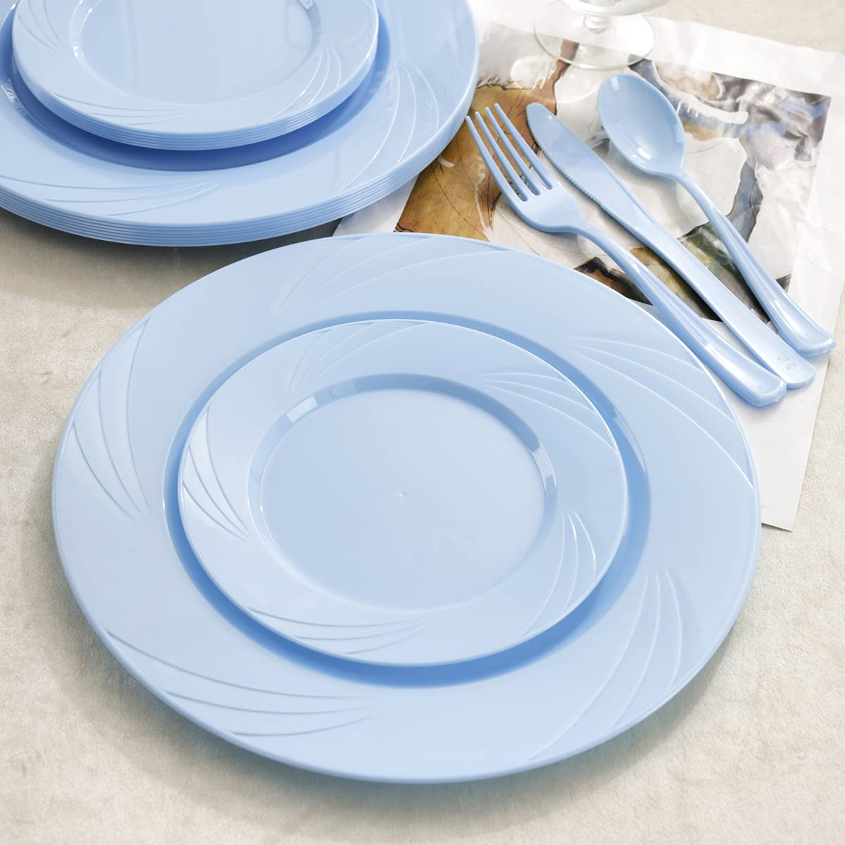 YOUBET 125-Piece Blue Plastic Disposable Plate Set - Includes 25 Dinner Plates, 25 Dessert Plates, 25 Forks, 25 Knives & 25 Spoons - Perfect for Baby Showers, Birthday Parties, Picnics & Outdoor Events