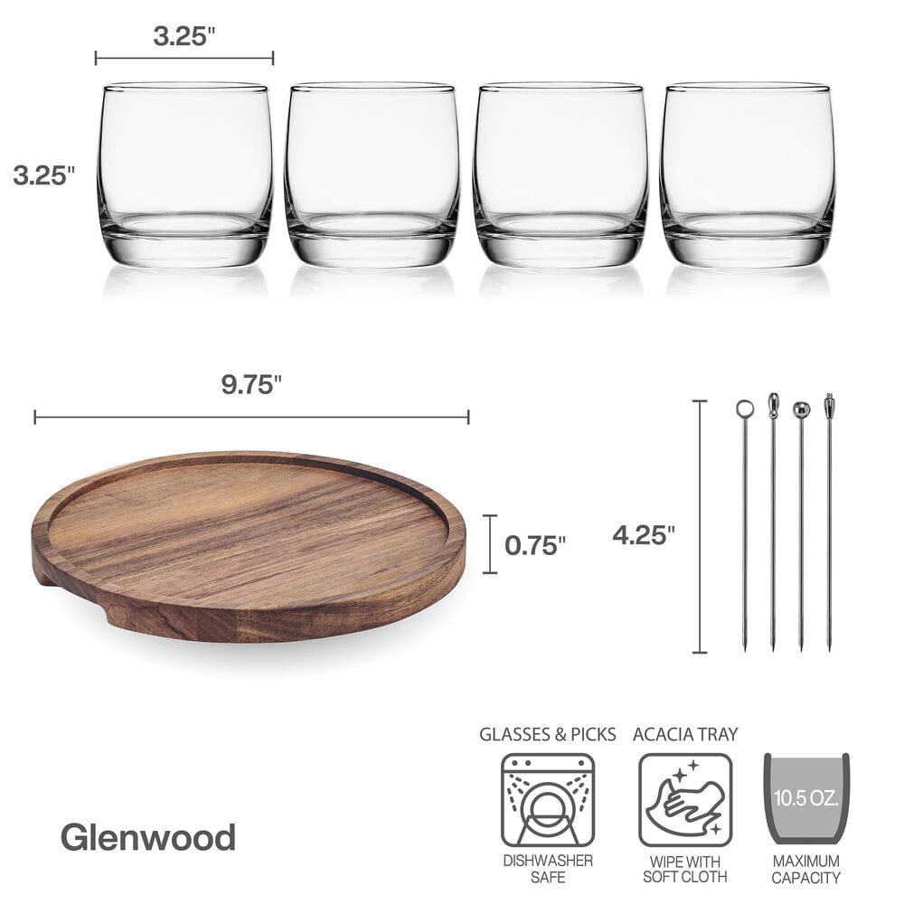 Glenwood 9-Piece Double Old Fashioned Bar Set - Premium Cocktail Glasses for Whiskey, Bourbon & Scotch - Perfect for Home Bars, Parties & Entertaining