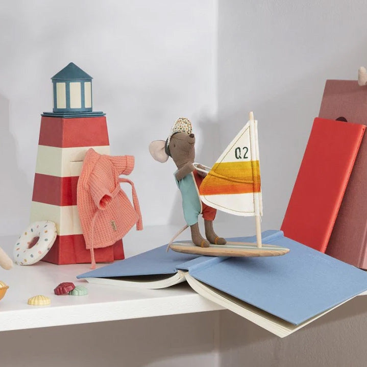Maileg Beach Mice Surfer Big Brother Mouse - Adorable Handmade Toy for Kids, Perfect for Beach Play & Collectible Gifts