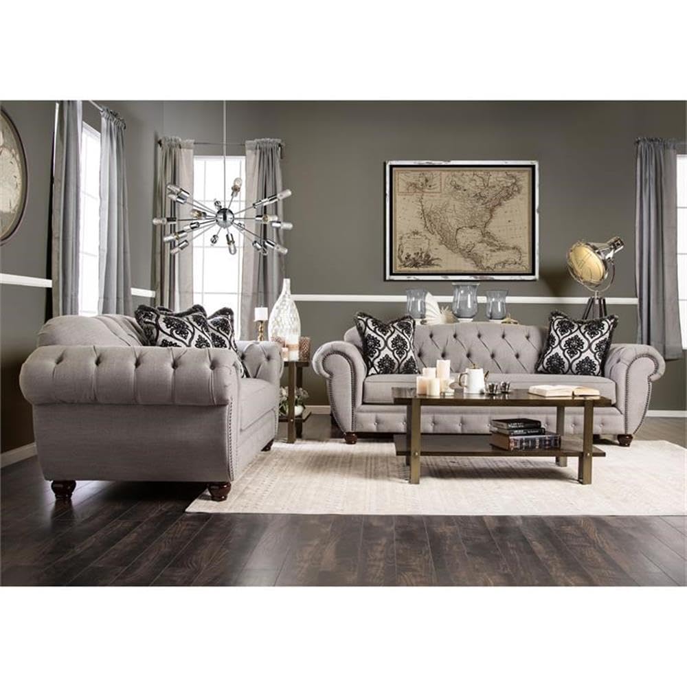 Furniture of America Isabella Transitional Fabric Tufted Loveseat in Gray - Stylish Small Sofa for Living Room, Apartment & Cozy Home Decor