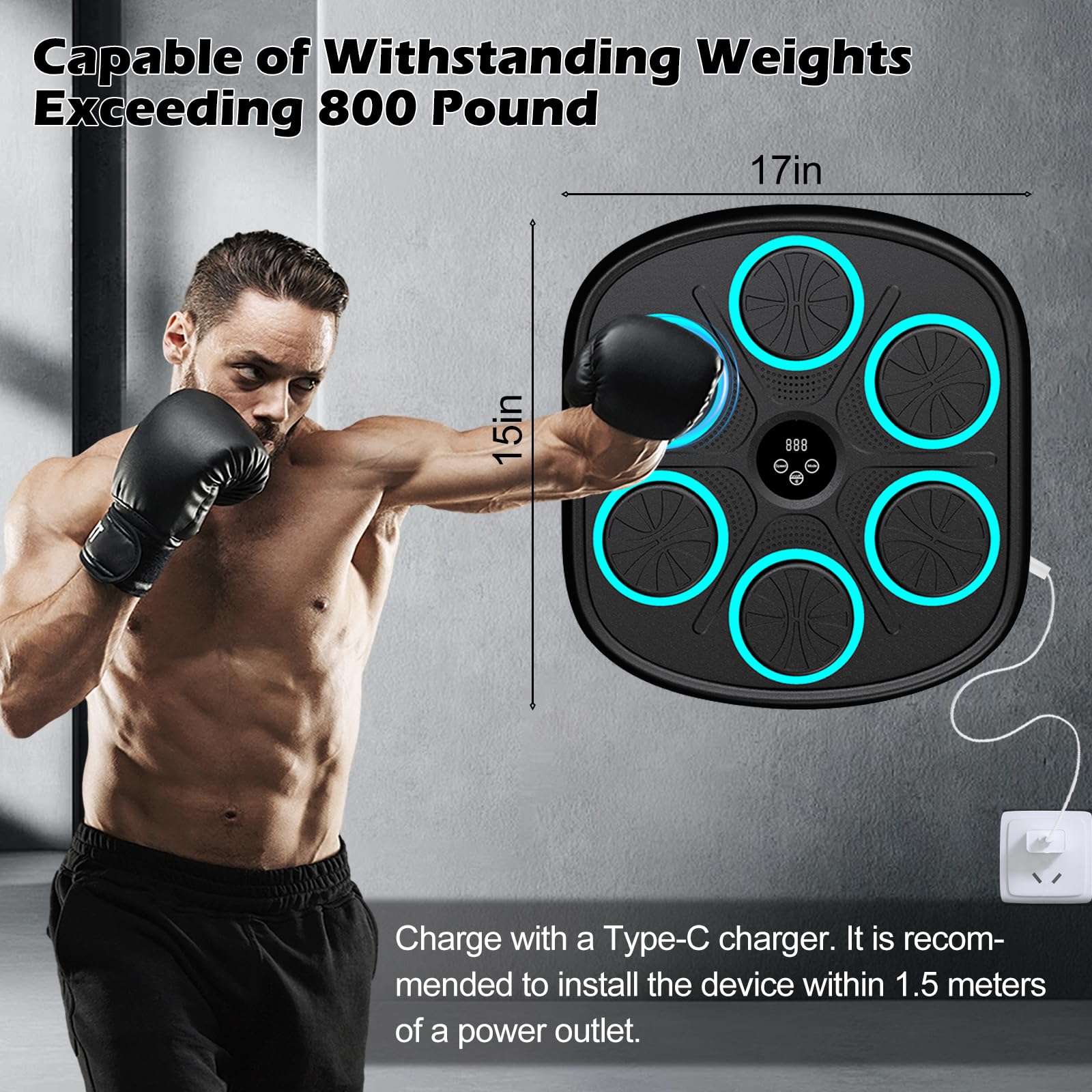 Smart Music Boxing Machine for Adults & Kids - Wall-Mounted Interactive Trainer with LED Display, 9 Modes & 9 Speeds - Perfect for Home Gym, Stress Relief & Family Fun