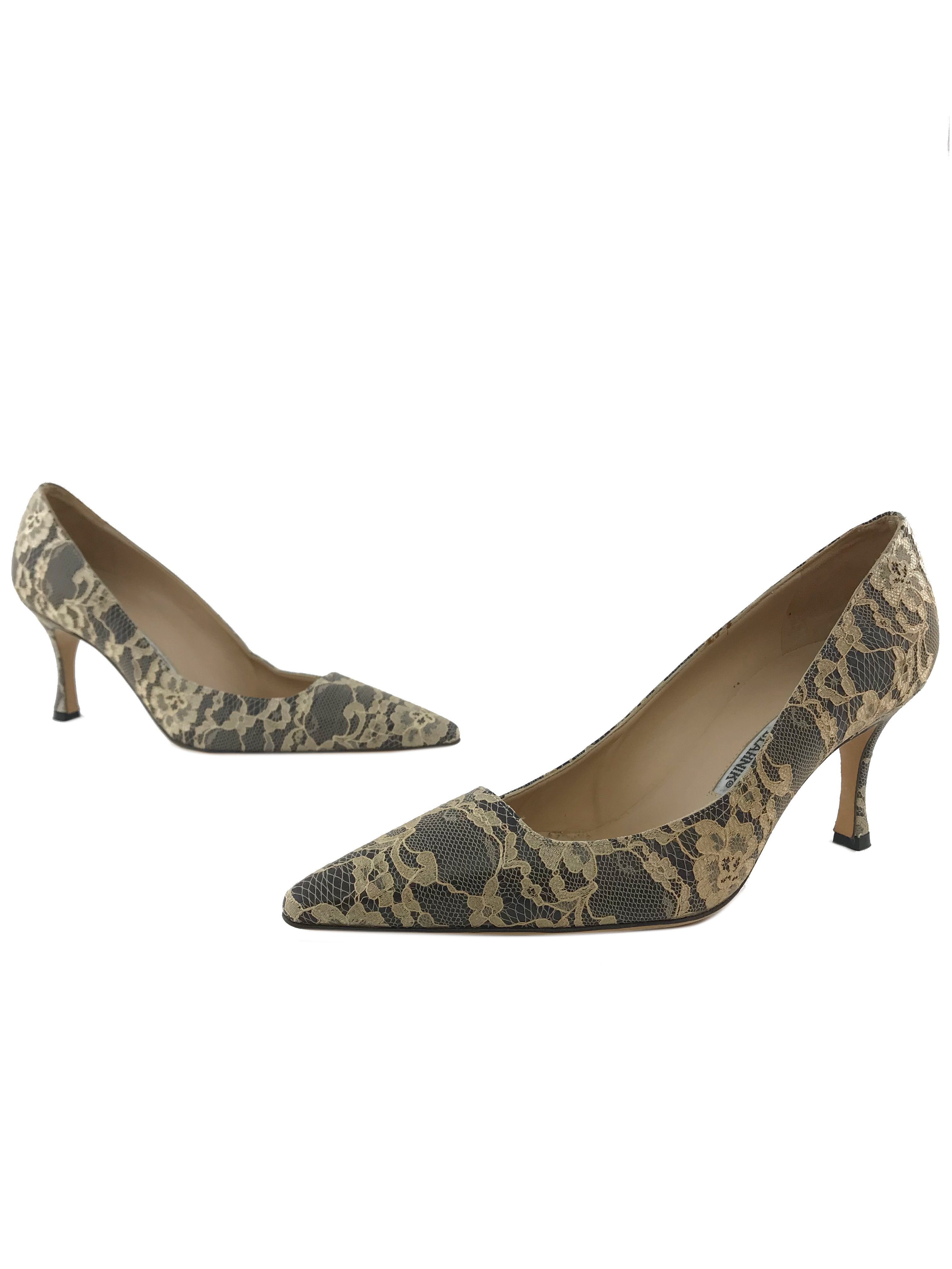 Manolo Blahnik Floral Lace Pumps Women's Size 8 | Elegant High Heel Wedding Shoes for Brides, Prom & Special Occasions