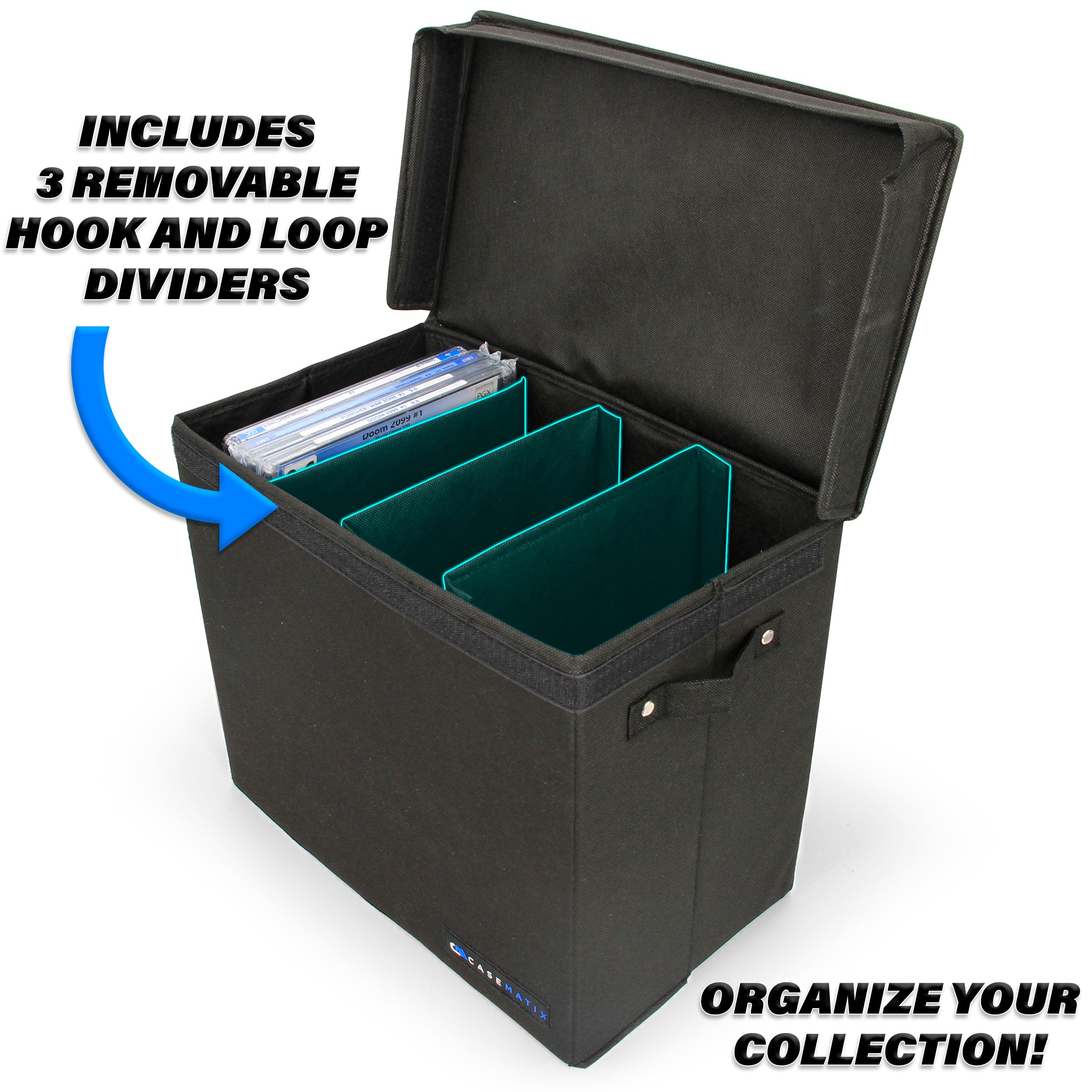 CASEMATIX Graded Comic Book Storage Case - Holds 28 CGC Graded Comics, Lightweight Comic Bin with 3 Partitions (2 Pack) - Perfect for Comic Collectors & Convention Storage