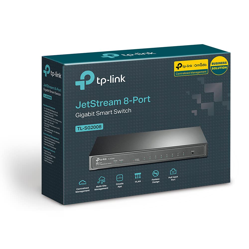 TP-Link Jetstream 8-Port Gigabit Smart Switch (TL-SG2008) - L2/L3/L4 QoS, IGMP Snooping, Fanless Design & Centralized Management - Ideal for Home Office & Small Business Networking