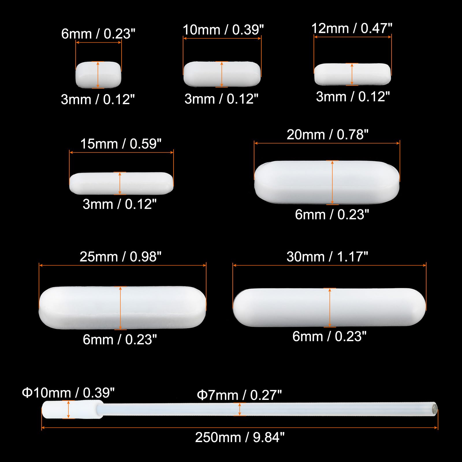 MECCANIXITY 7-Piece Magnetic Stirrer Set with Cylinder & Straight Bars - Lab-Grade Coated Stir Bars for Chemistry Experiments & Scientific Research (White) - Perfect for Mixing Solutions in Beakers, Test Tubes & Laboratory Applications
