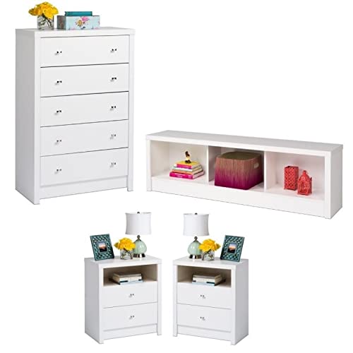 Home Square 4-Piece Bedroom Set with Storage Bench, 2 Tall Nightstands & 5-Drawer Chest - Modern Bedroom Furniture for Small Spaces, Apartment Living & Guest Rooms