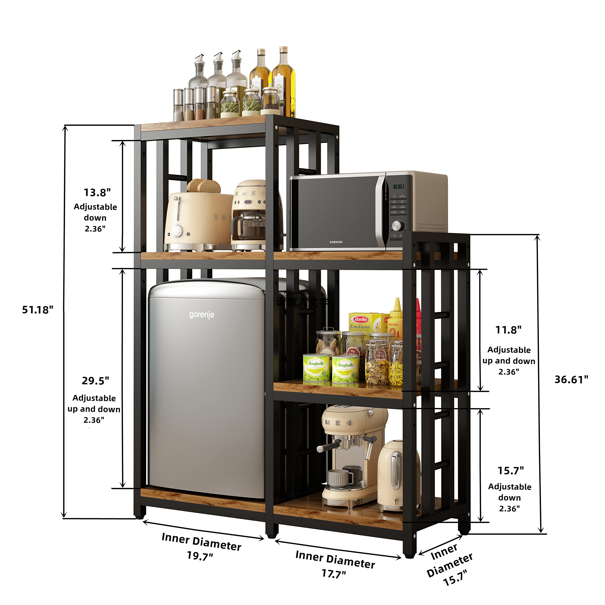 6-Tier Kitchen Baker's Rack with Storage Shelf - Microwave Stand, Spice Organizer for Kitchen, Living Room, Office - Sturdy Coffee Bar & Mini Fridge Shelf for Pots, Pans & Small Appliances (Brown) - Perfect for Small Space Organization & Home Decor