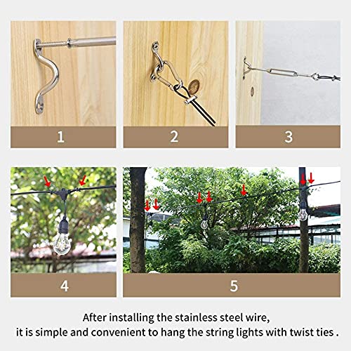 Outdoor String Light Hanging Kit - 82ft Vinyl-Coated 304 Stainless Steel Wire Rope with Turnbuckle & Hooks for Patio, Garden, and Backyard Lighting Decor