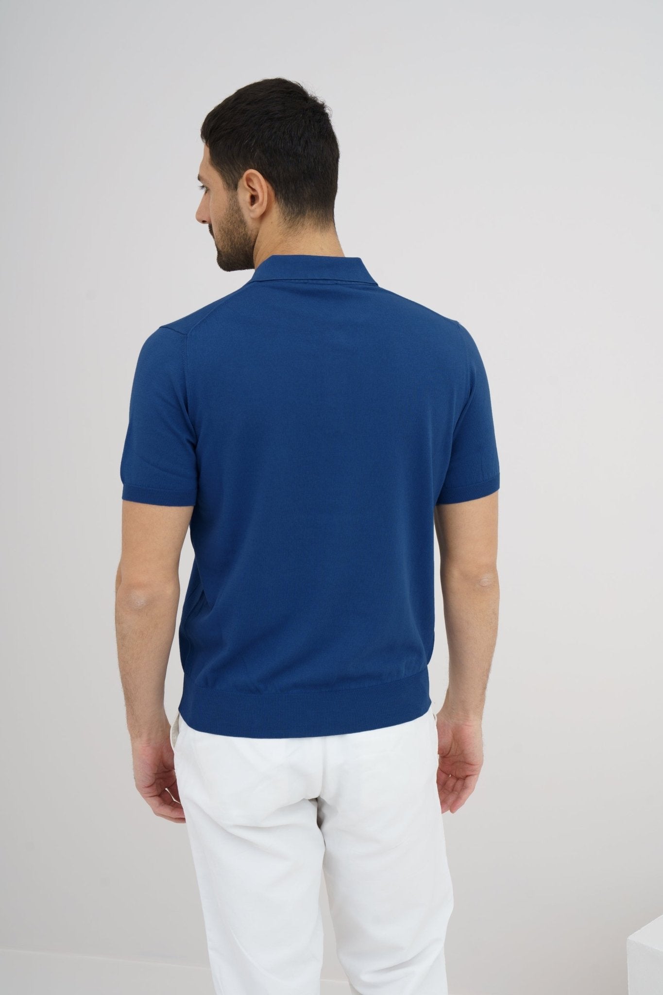 Ferrante Men's Knitted Cotton Polo Shirt - Classic Jean Blue Casual Top for Business & Leisure Wear