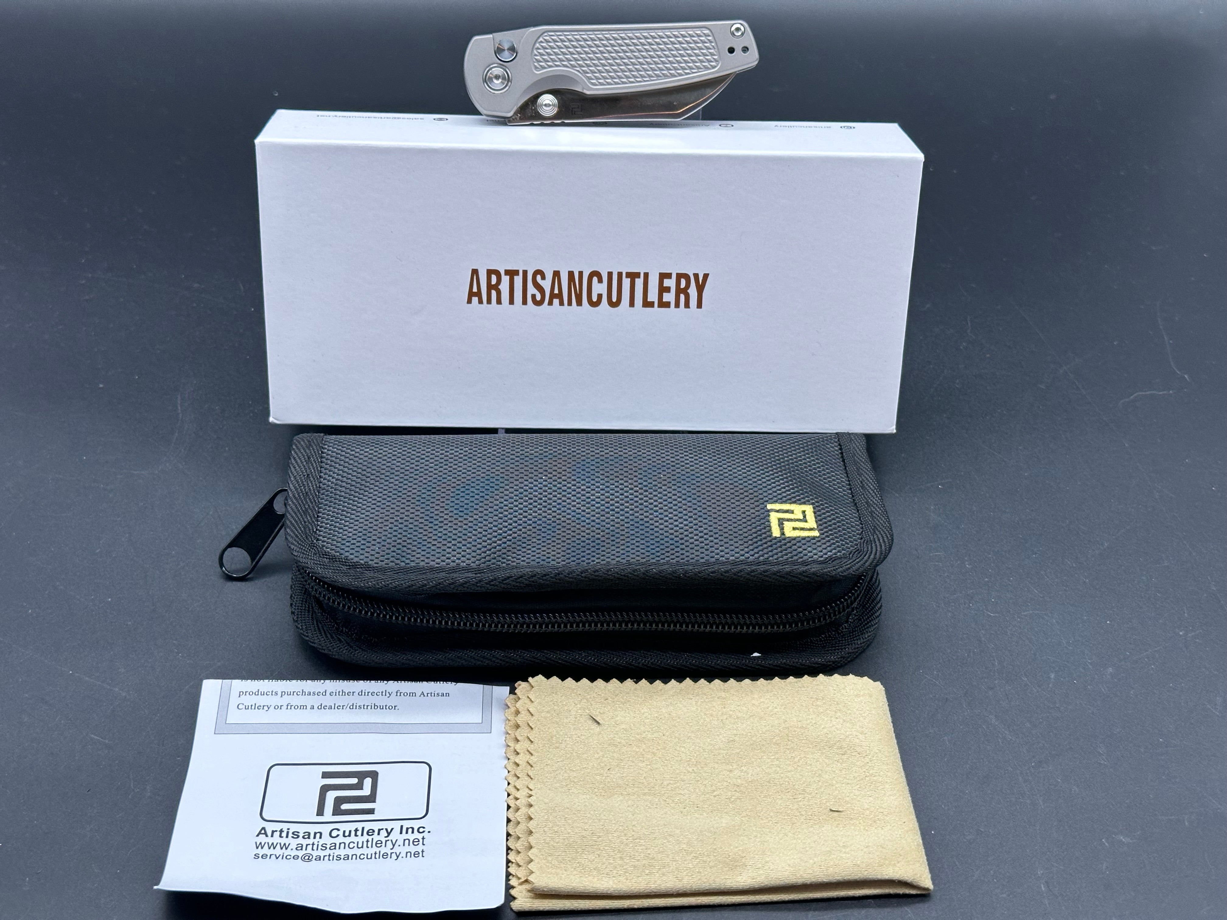 ARTISAN CUTLERY CLEO Button Lock Folding Knife - Titanium Handle, S90V Steel Plain Edge - EDC Pocket Knife for Outdoor, Camping & Everyday Carry