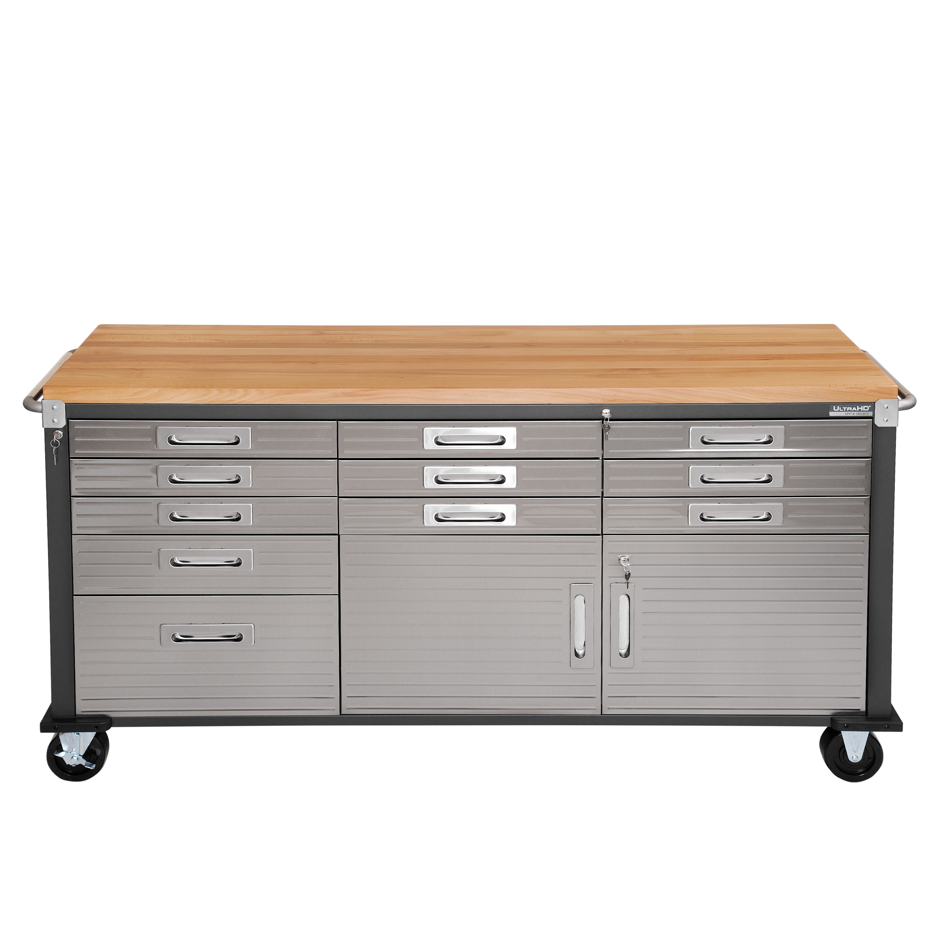 UltraHD® 11-Drawer Rolling Workbench with Locking Wheels - Graphite Steel Garage Workbench for Home Workshop & Professional Auto Repair Shop