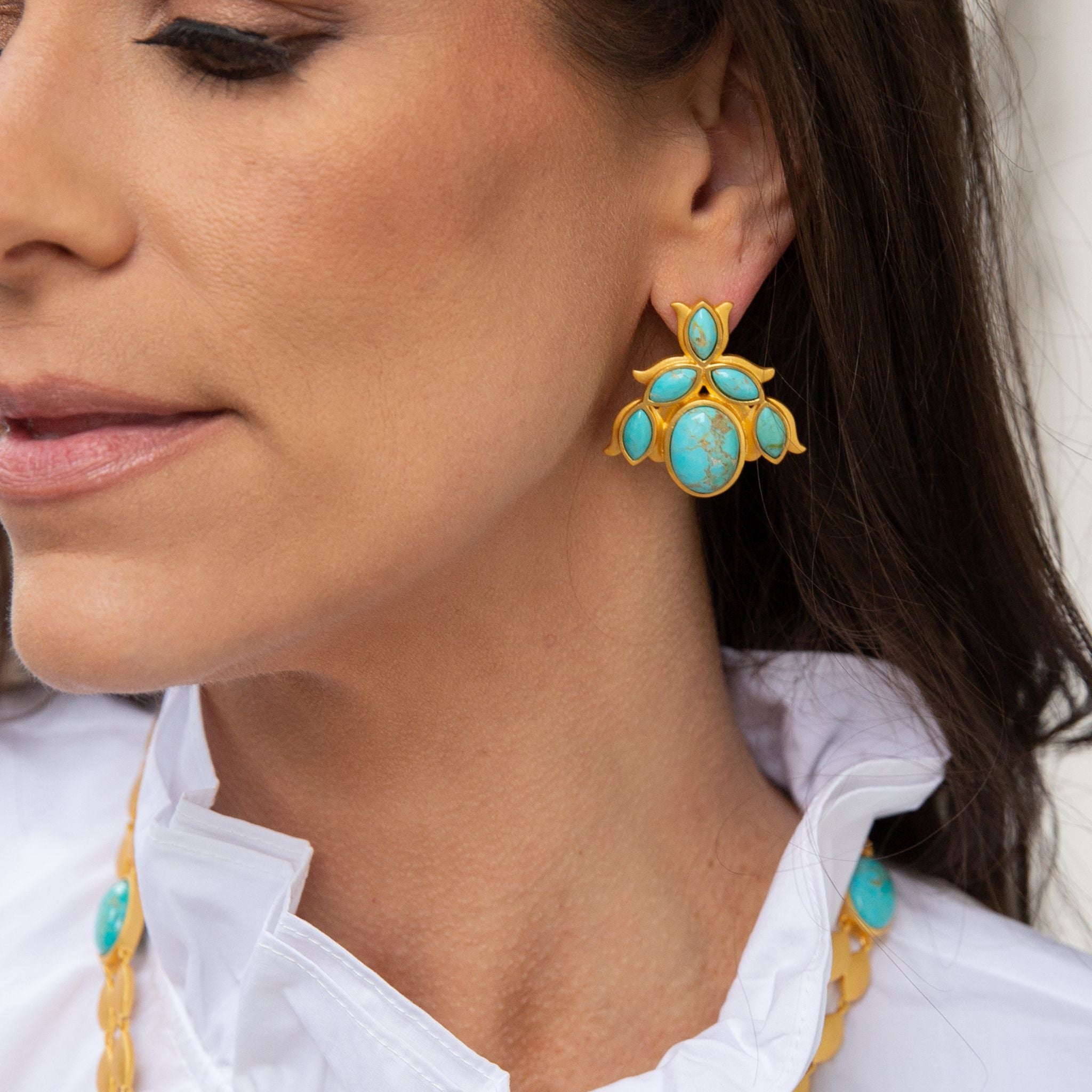 Bluebell Stud Earrings with Turquoise Gemstone – Elegant & Dainty Jewelry for Women | Perfect for Everyday Wear, Parties & Gifts