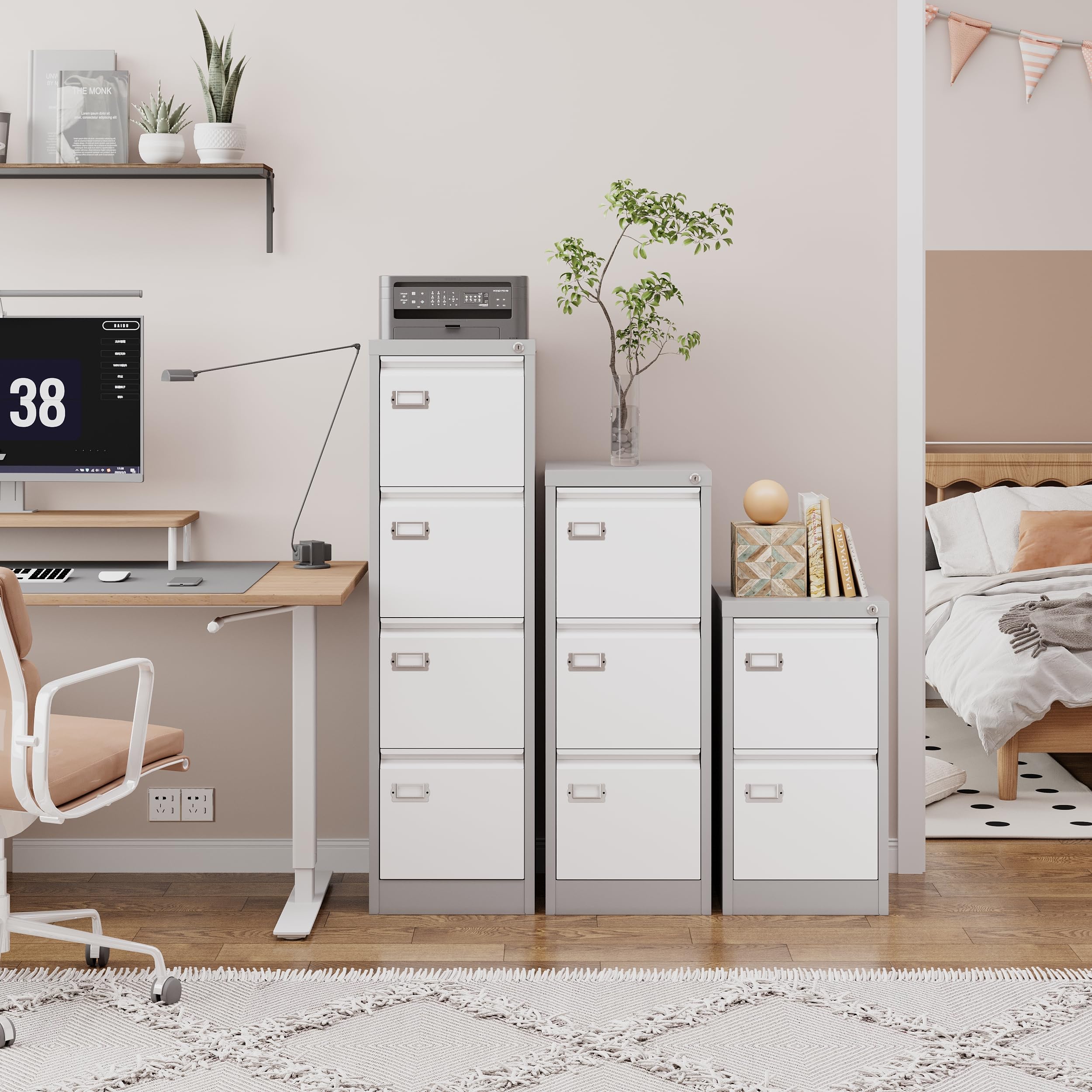2 Drawer Locking File Cabinet - Metal Vertical Small Filing Cabinet with Key, Steel Storage Cabinet for Home & Office Organization - Holds Letter/Legal/F4/A4 Size Files (Gray) - Perfect for Document Storage in Small Spaces, Closets & Home Offices