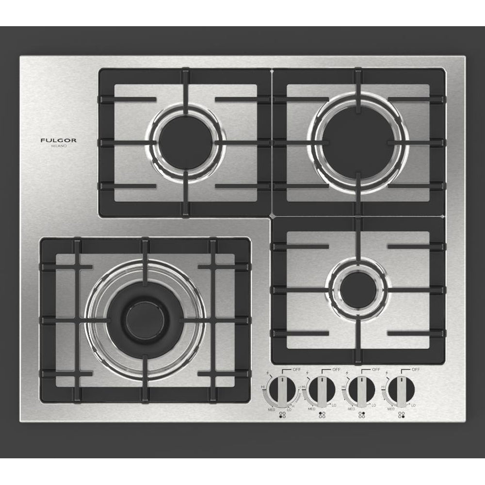 Fulgor Milano 24 Inch 400 Series 4-Burner Gas Cooktop - Stainless Steel (F4GK24S1) | Professional Grade for Home Kitchens & Gourmet Cooking