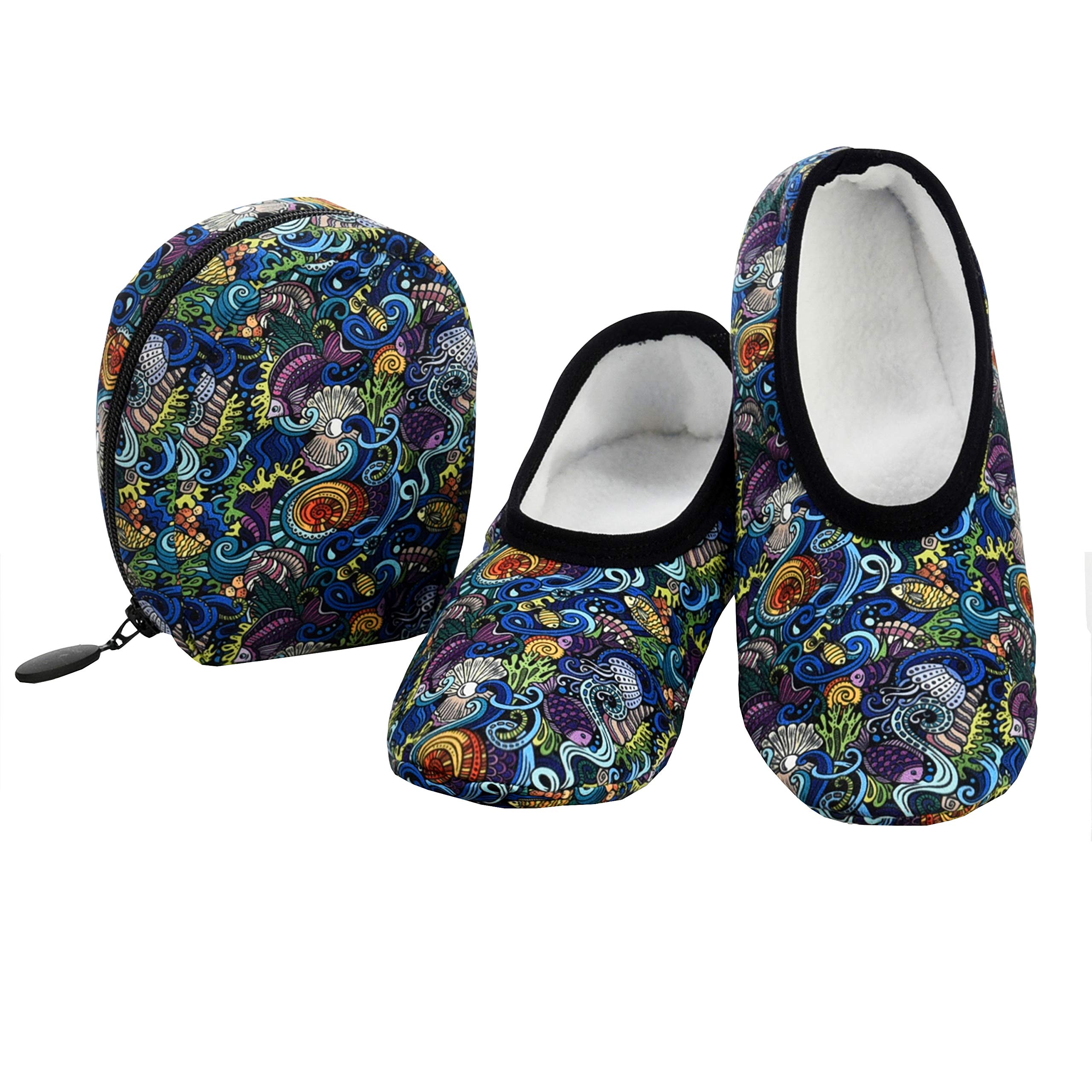 **Snoozies Skinnies Non-Slip Slipper Socks for Women – Foldable Travel Slippers with Pouch | Cozy Home & Airplane Comfort**