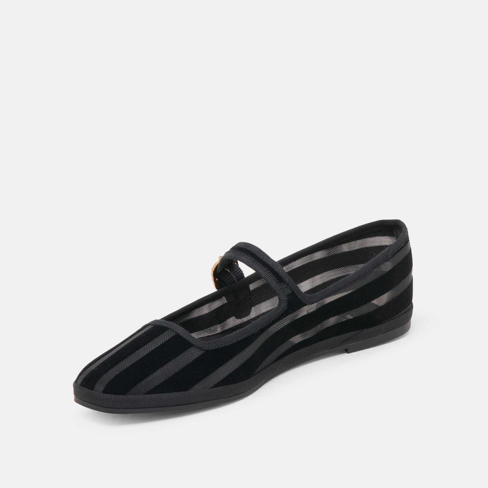 TAMEKA Women's Ballet Flats - Black Stripe Mesh Comfortable Slip-On Shoes for Work, Casual & Travel