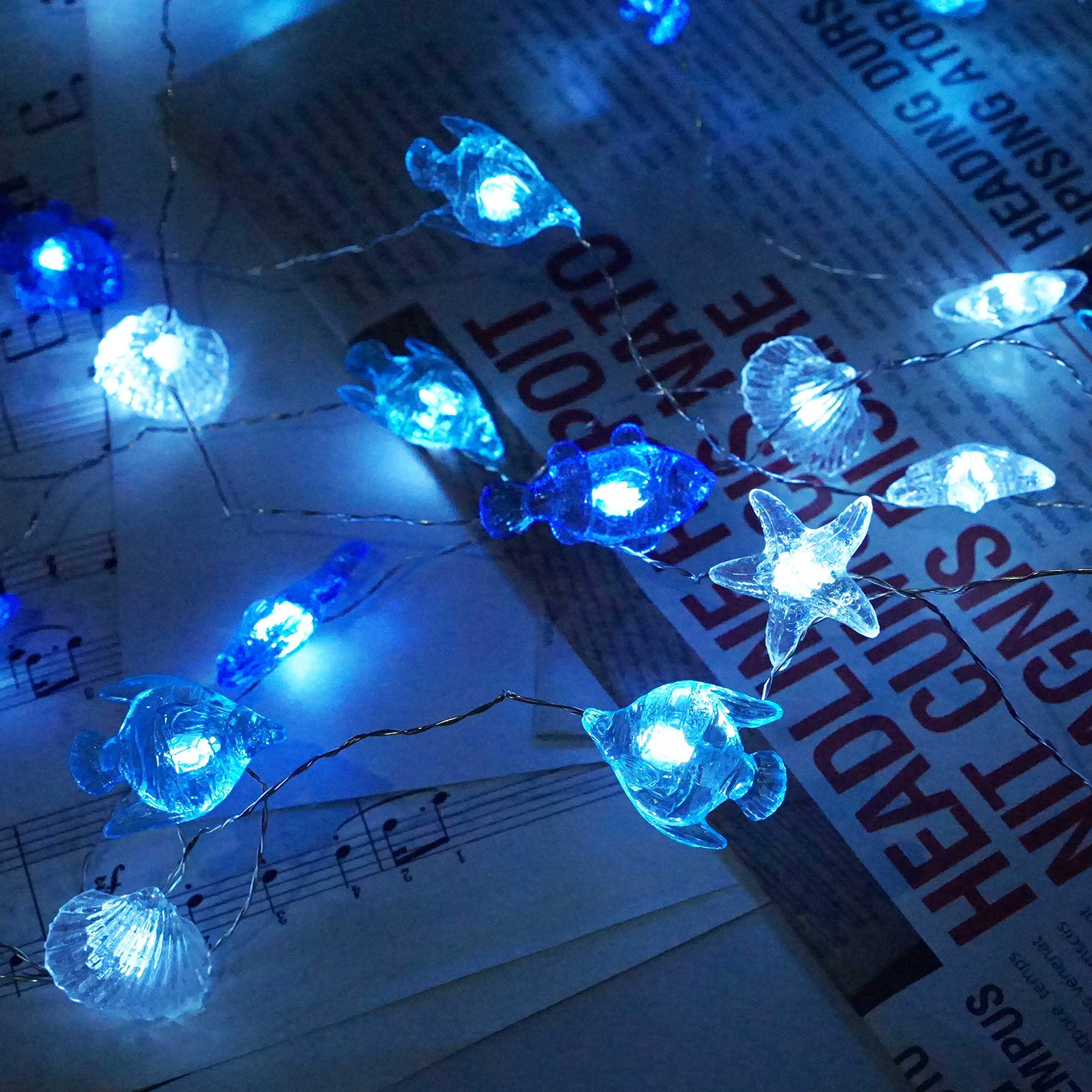 Decorman Sealife String Lights 14ft 40 LED Waterproof Outdoor Lights - 8 Lighting Modes, Remote Control & Timer - Cool White Battery Powered Fairy Lights for Bedroom, Wedding, Party, Garden, Patio Decor