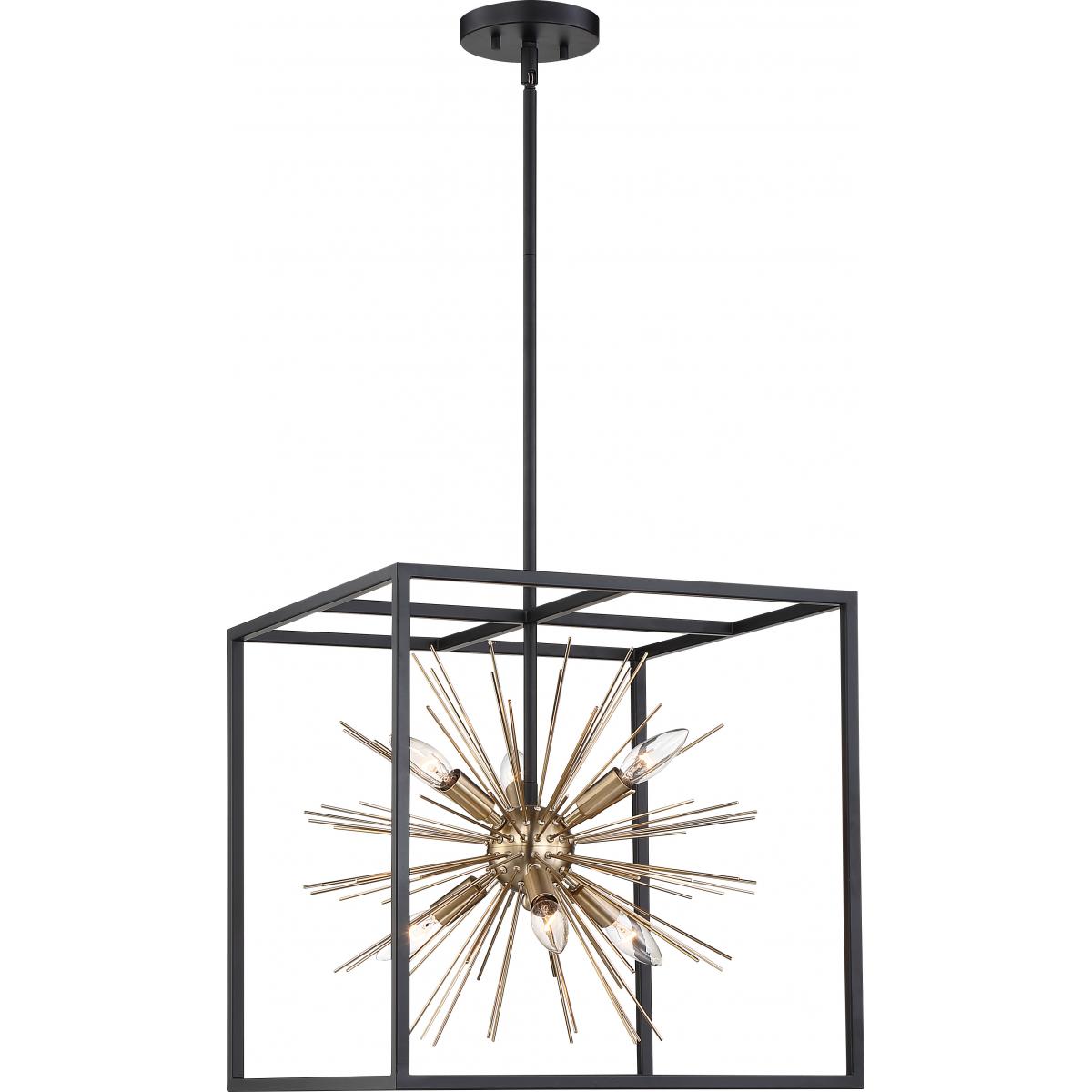 Nuvo 60 6730 Spirefly 6-Light Matte Black & Burnished Brass Pendant Light Fixture - Perfect for Dining Room, Kitchen Island, or Entryway Lighting
