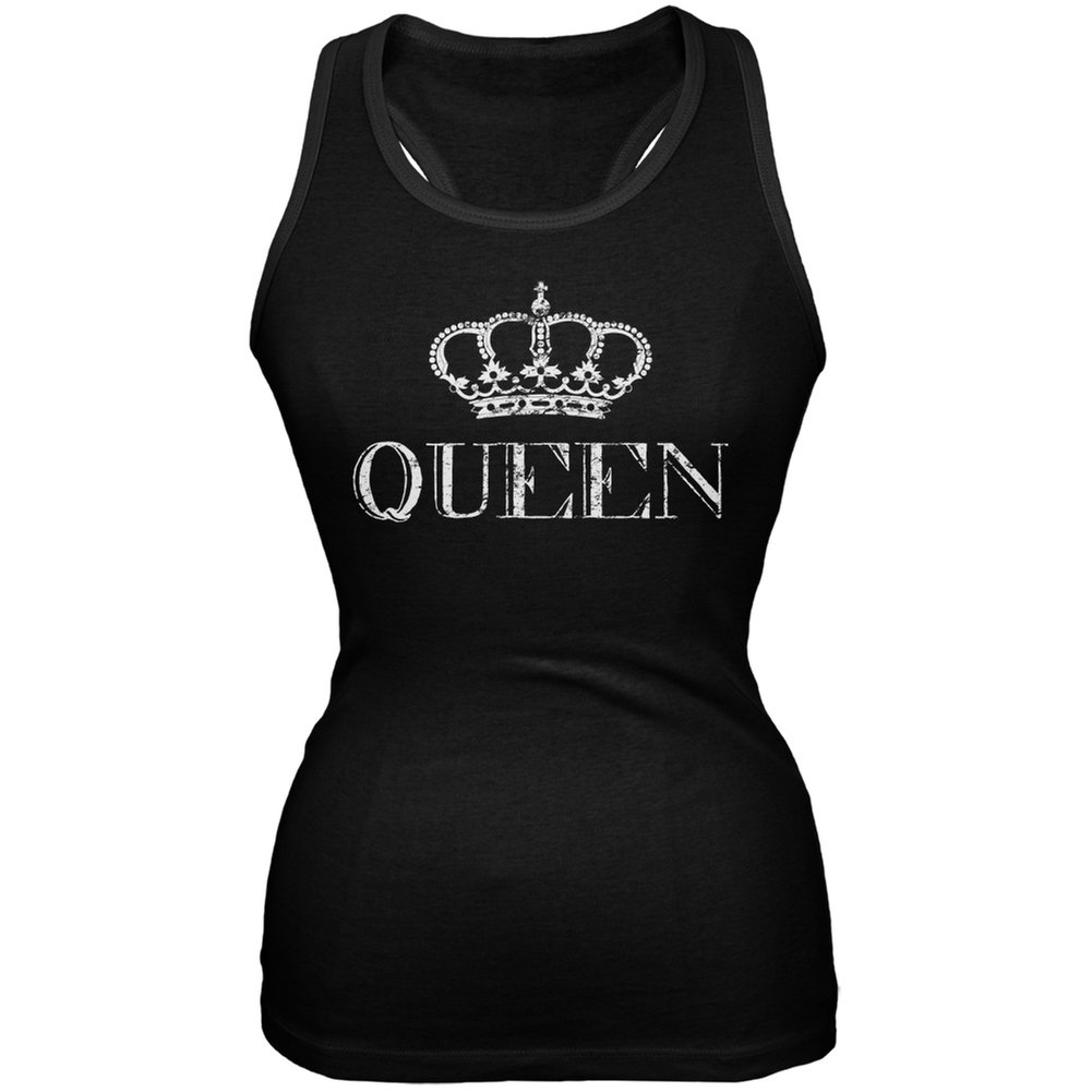 Old Glory Queen Black Soft Juniors Tank Top for Women - Large Size, Comfortable Summer Casual Wear for Beach, Gym, and Outdoor Activities